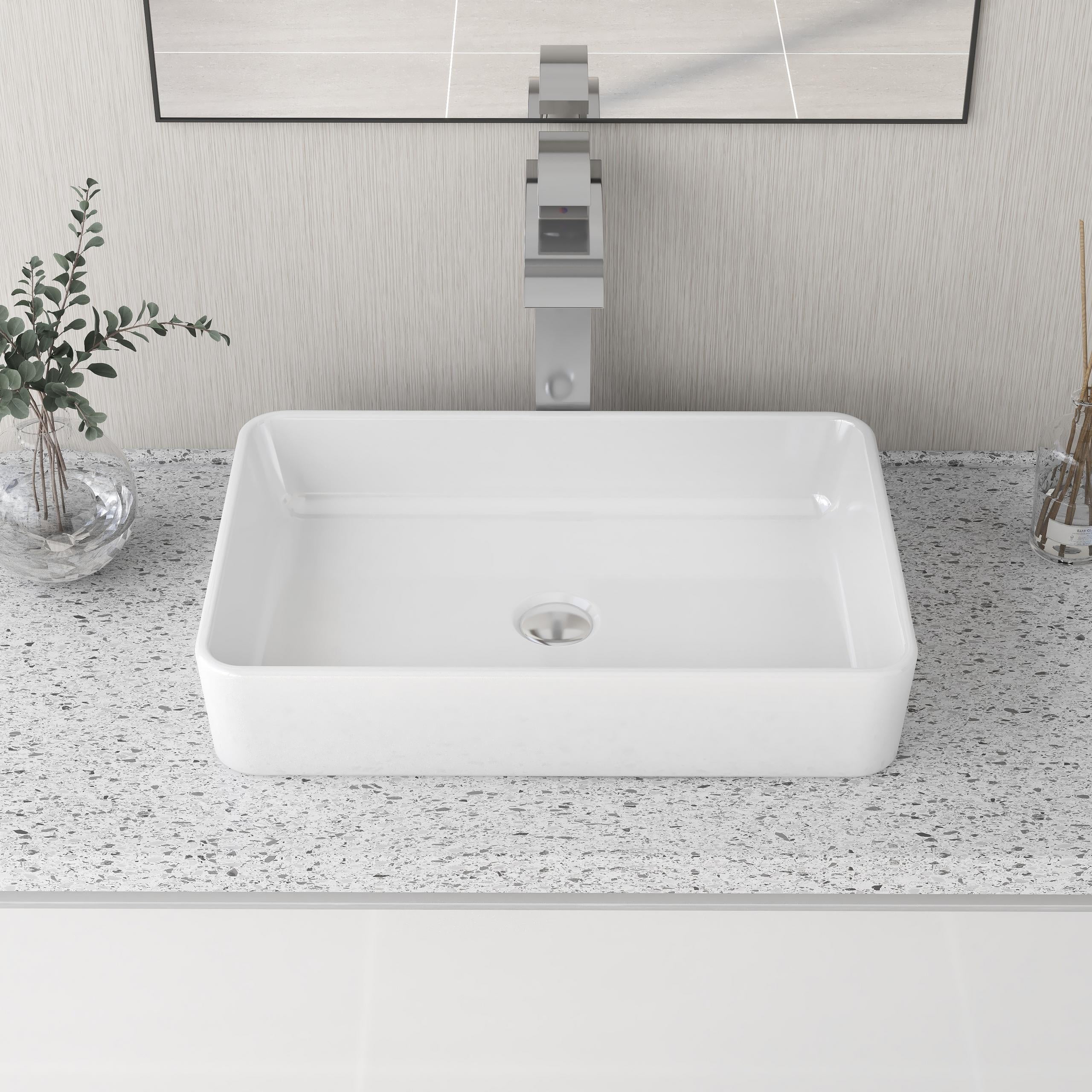 DeerValley DV-1V032 White Ceramic Rectangular Vessel Sink Above Counter White Bathroom Vanity Sink Bathroom Sink Art Basin (19.92'' L x 14'' W x 4.37'' H)