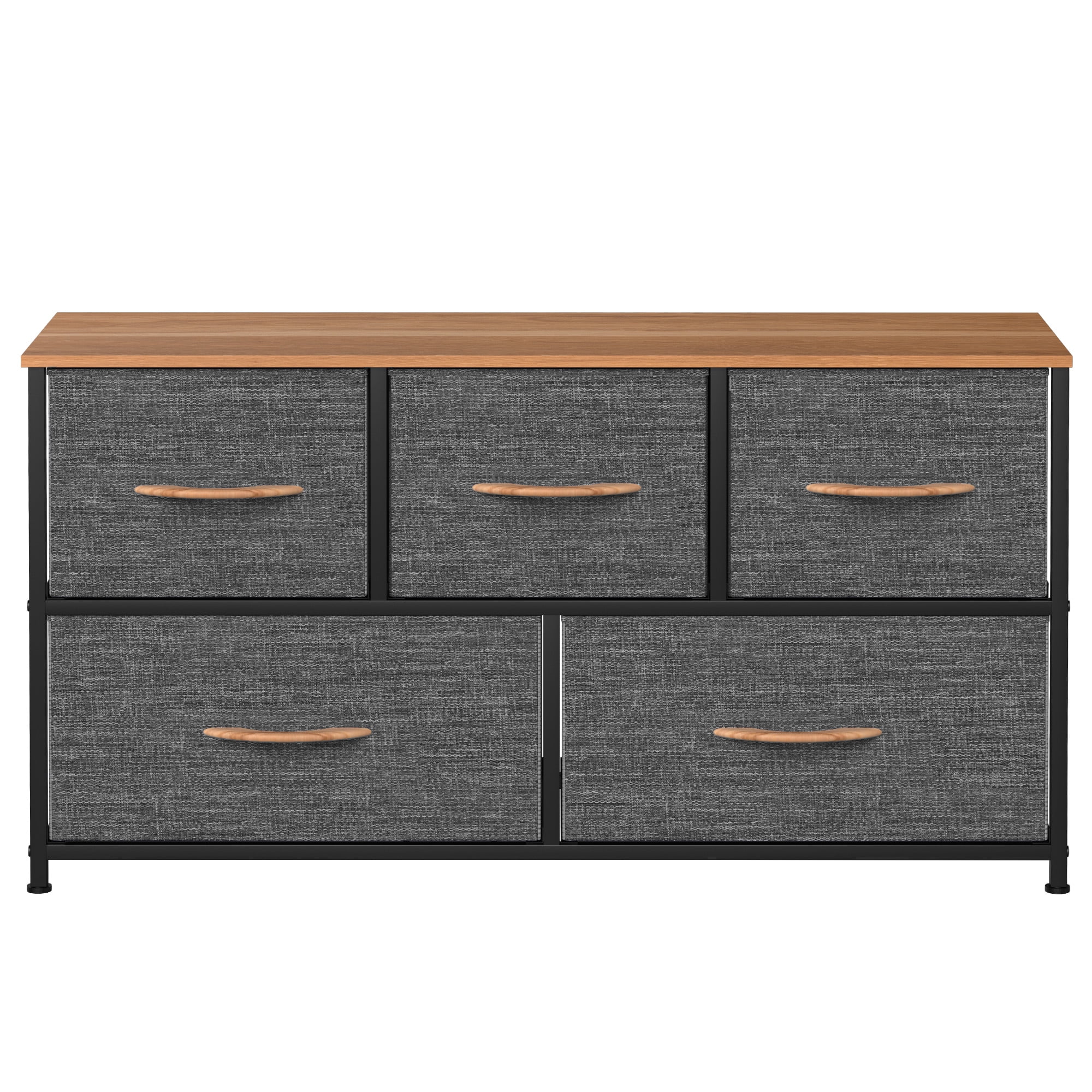 DEXTRUS 5-Drawer Fabric Dresser, Storage Chest for Adults & Teens, Dark Gray, Metal Frame & Wood Top