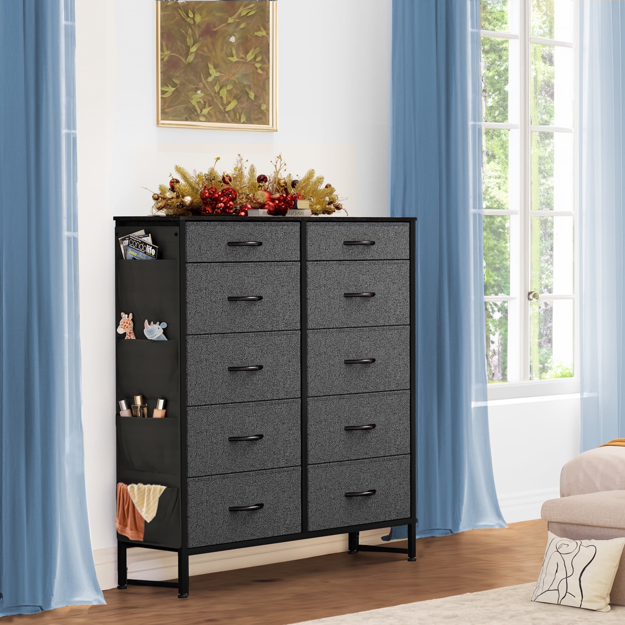 Dextrus Fabric Dresser with 10 Drawers, Dresser for Adult Bedroom, Closets, Tall Storage Tower