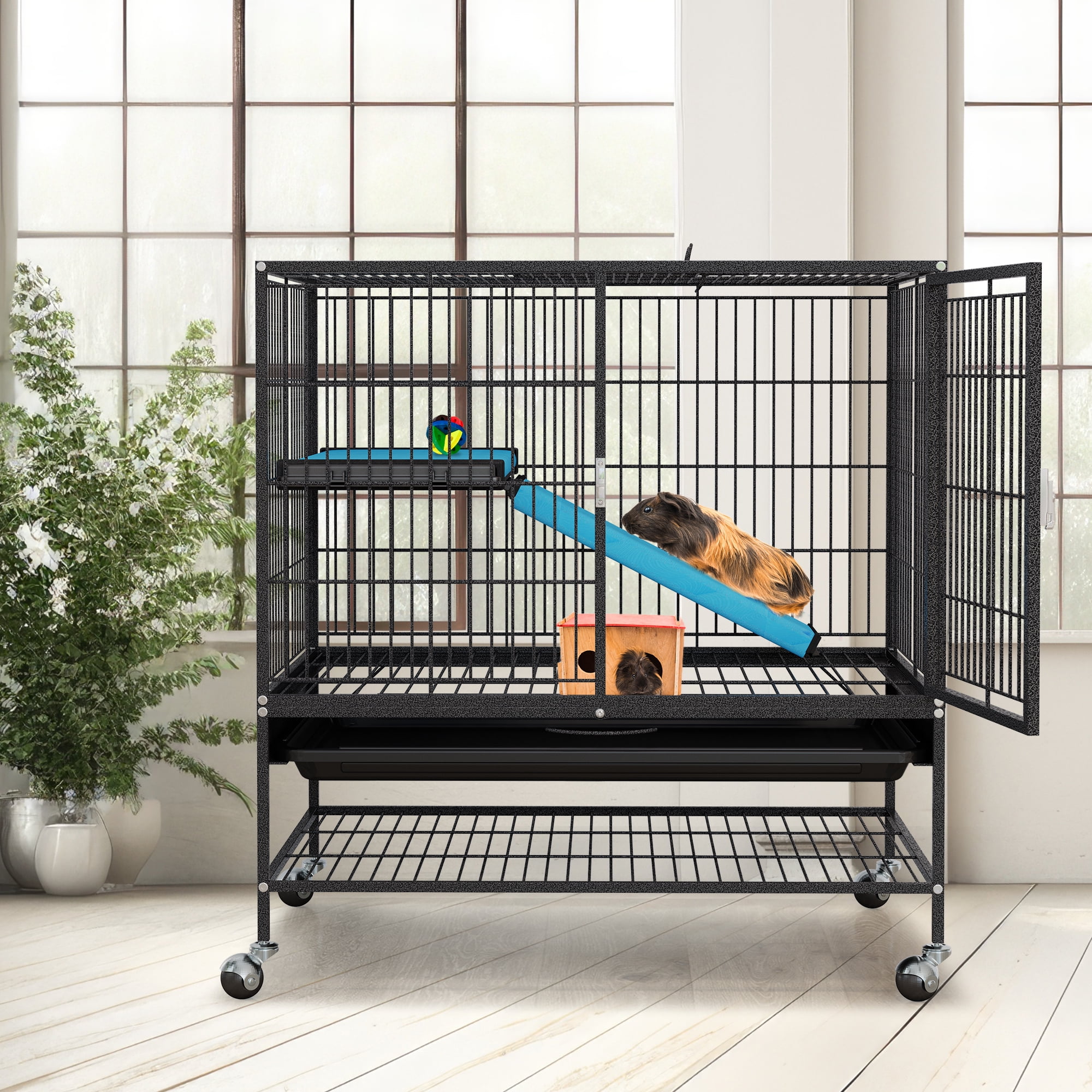 Dextrus Indoor Small Metal Cage for Adult Rats, Rabbits, Ferrets, Chinchillas, Cats, Guinea Pigs, and Large Hamsters Single-Story