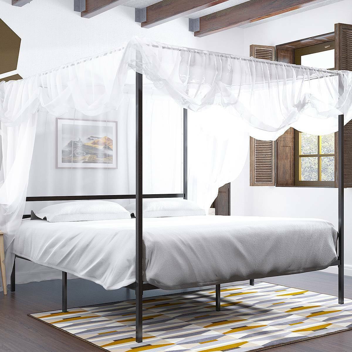 Dextrus King Size Canopy Bed Frame, Metal Platform Foundation for Bedroom, Black