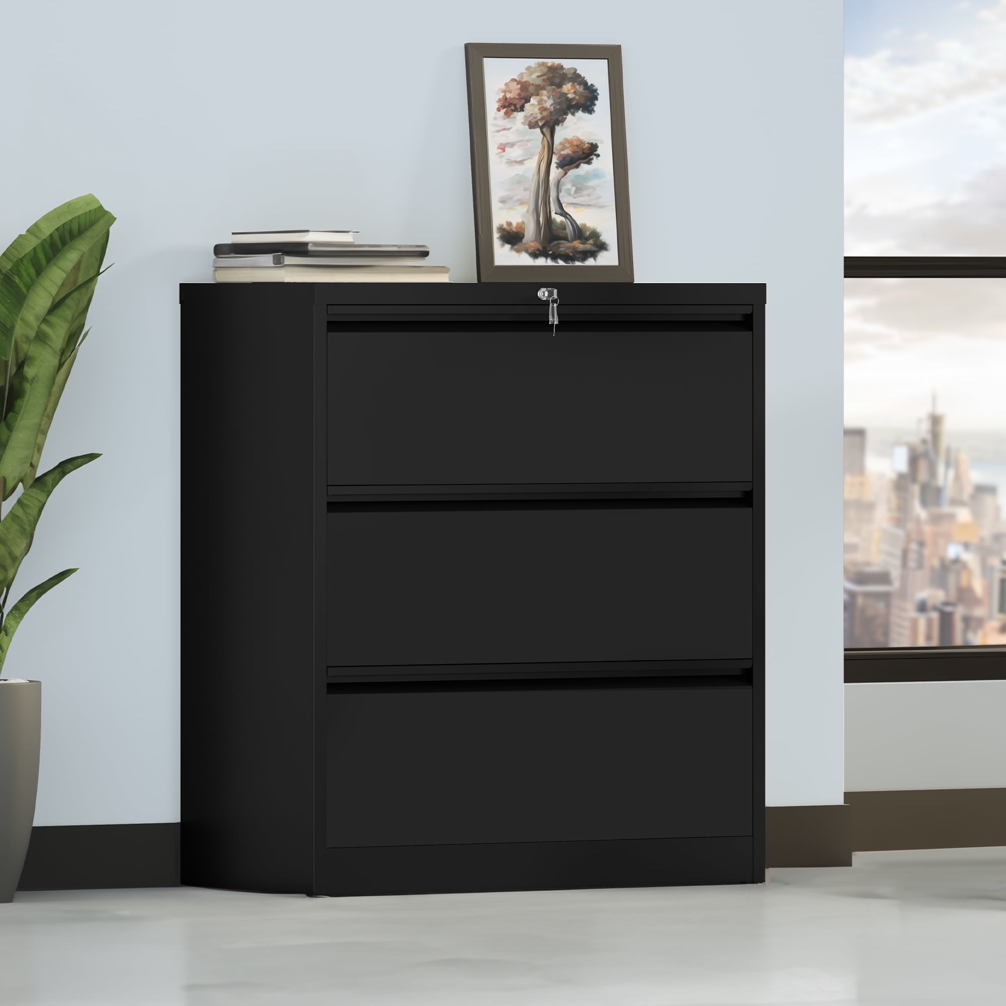 Dextrus 3 Drawer Lateral File Cabinet with Lock, Stainless Steel Wide Office Organizer, 1 Pack