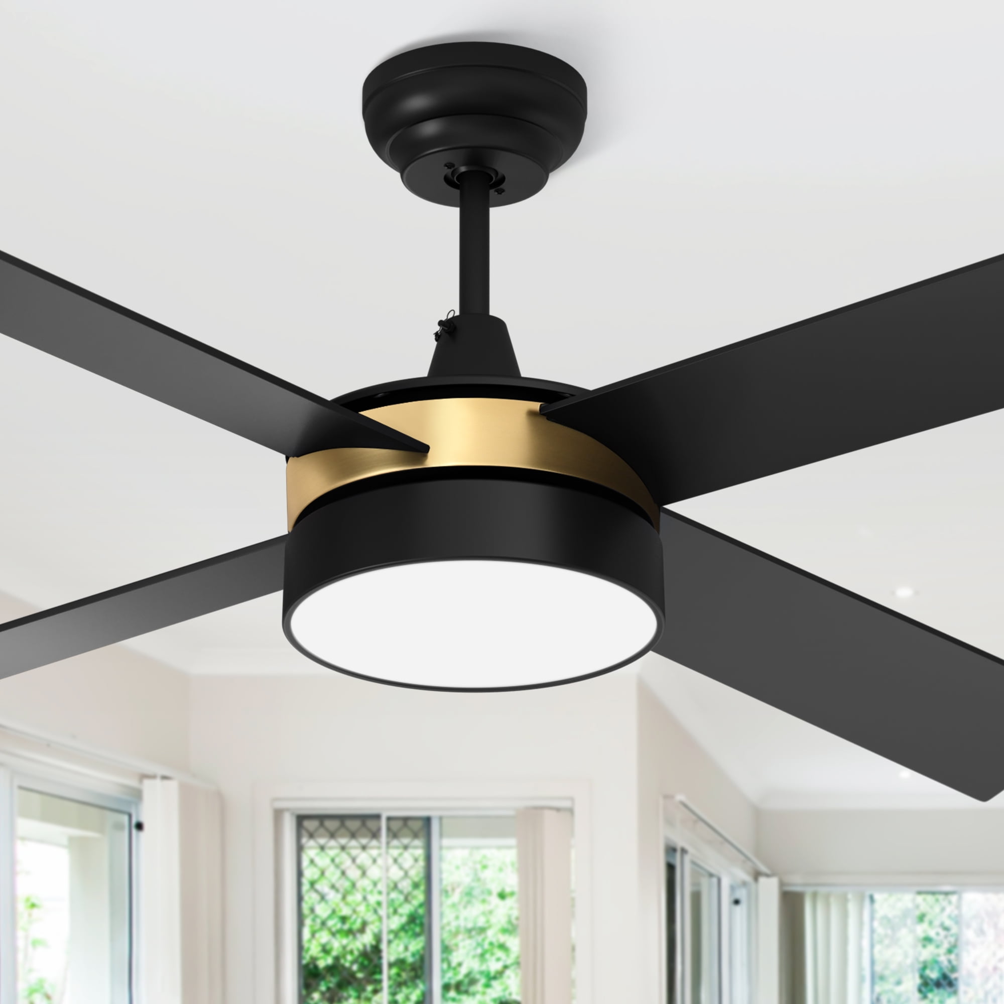 Dextrus 52in Ceiling Fan with Light and Remote, 3 Colors Light Changing, 3 Speed, 4 Blades,Reversible Airflow for Outdoor/Indoor, Black & Gold