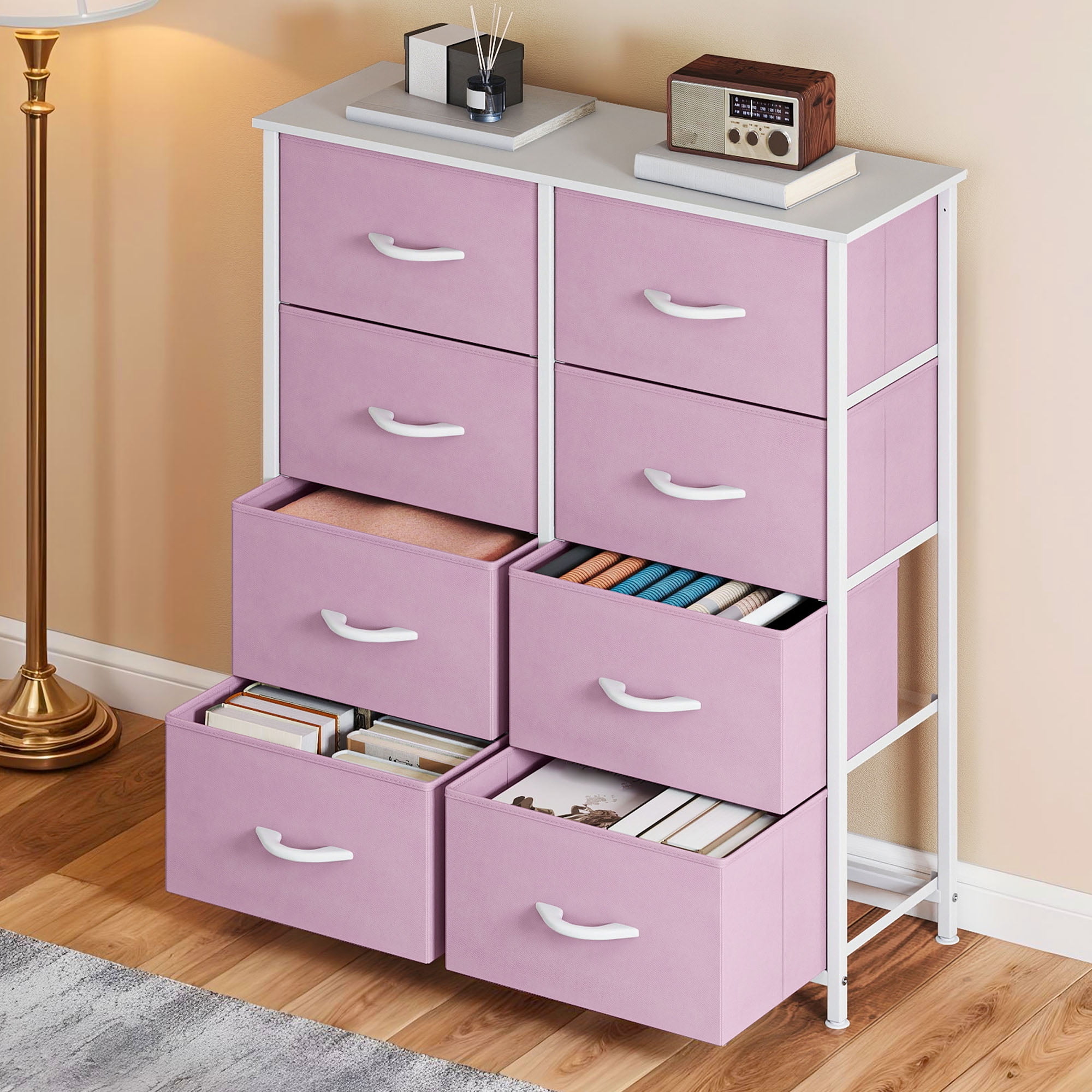 DEXTRUS 8-Drawer Fabric Dresser for Adults, Pink Storage Organizer for Bedroom, Closet & Living Room