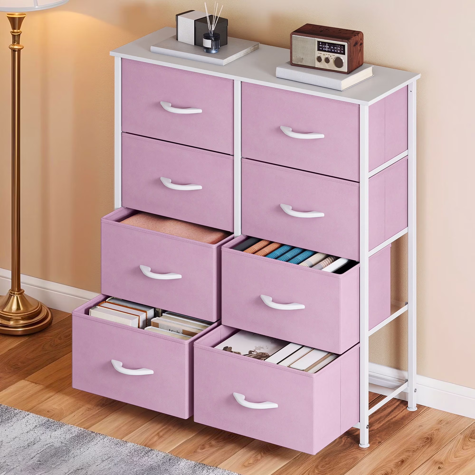 DEXTRUS 8-Drawer Fabric Dresser for Adults, Pink Storage Organizer for Bedroom, Closet & Living Room