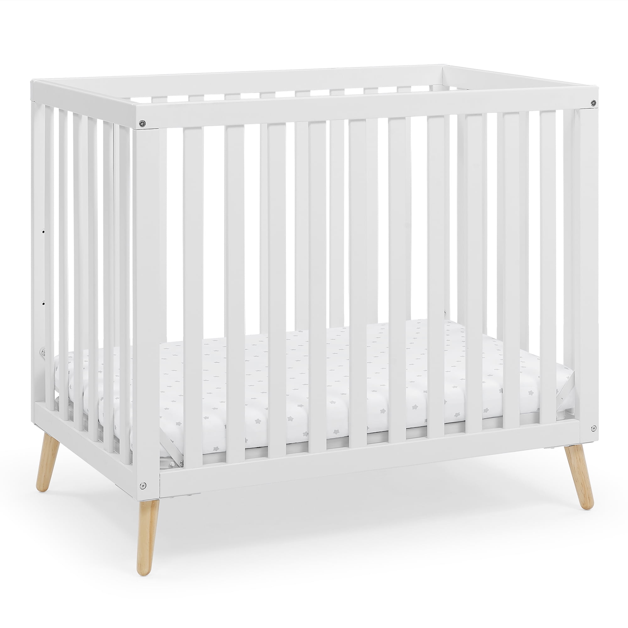 Delta Children Essex Convertible Mini Baby Crib with 2.75-Inch Mattress, Bianca White/Natural