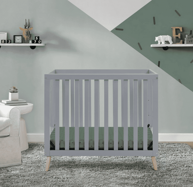 Delta Children Essex Convertible Mini Baby Crib with 2.75-Inch Mattress, Grey w/Natural