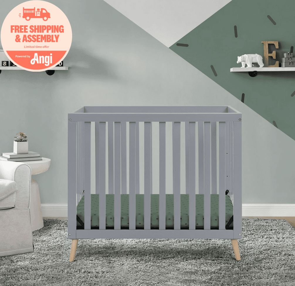 Delta Children Essex Convertible Mini Baby Crib with 2.75-Inch Mattress, Grey w/Natural