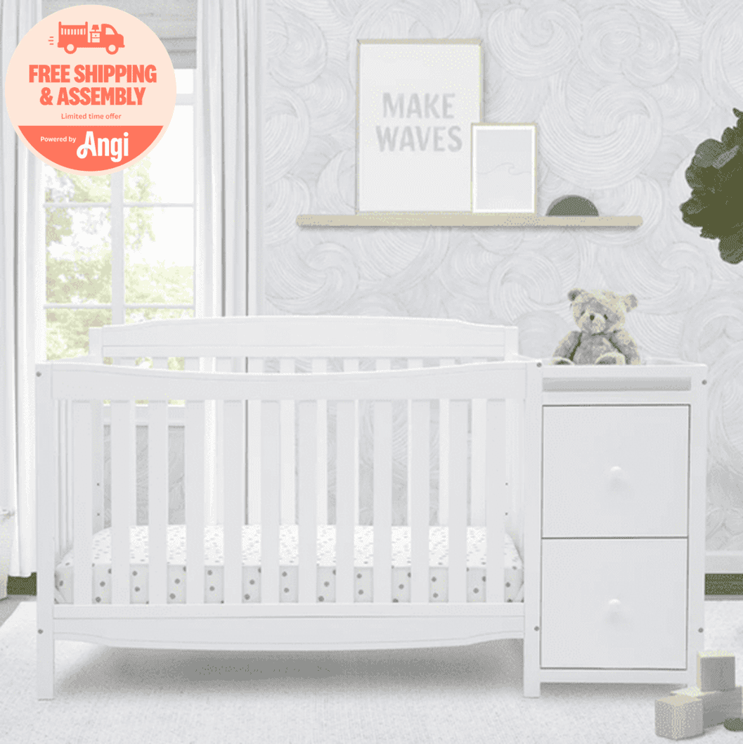 Delta Children Mason 6-in-1 Convertible Crib and Changer, Greenguard Gold Certified, Bianca White