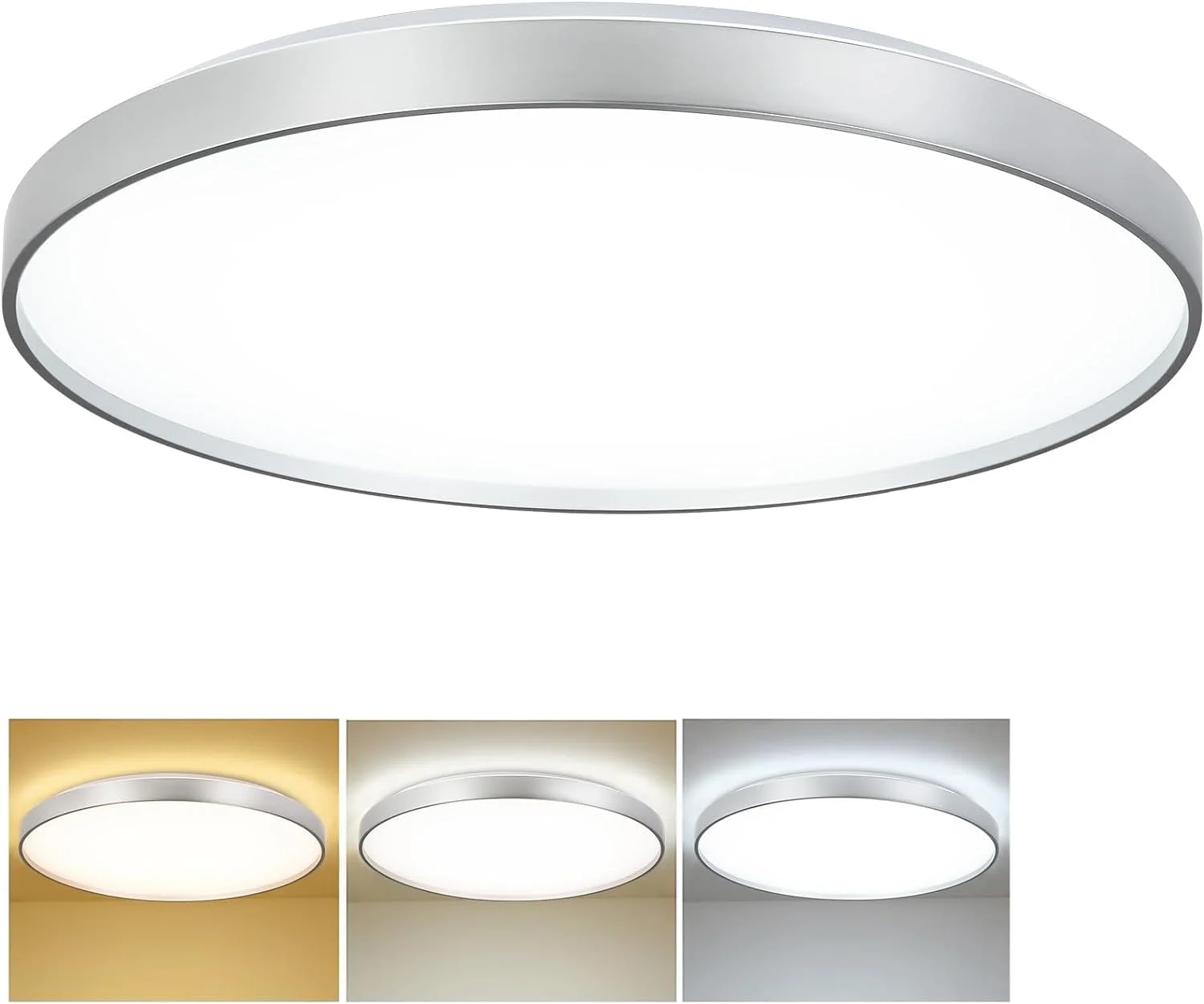 Depuley Modern LED Flush Mount Ceiling Light Silver Low Profile Light Fixture Thin Round Close to Ceiling Light for Kitchen, Bedroom, Living Room, 5 Color Adjustable