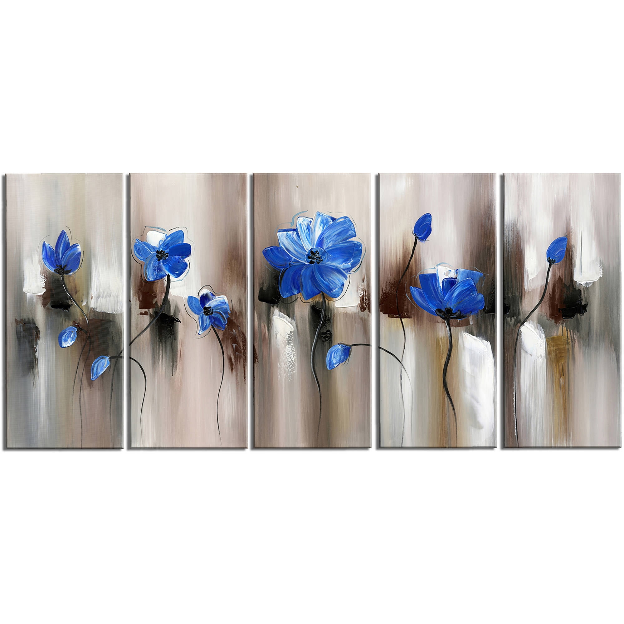 Design Art Modern Flower Art, Gallery Wrapped Canvas, 5 Pieces, 60" x 28"