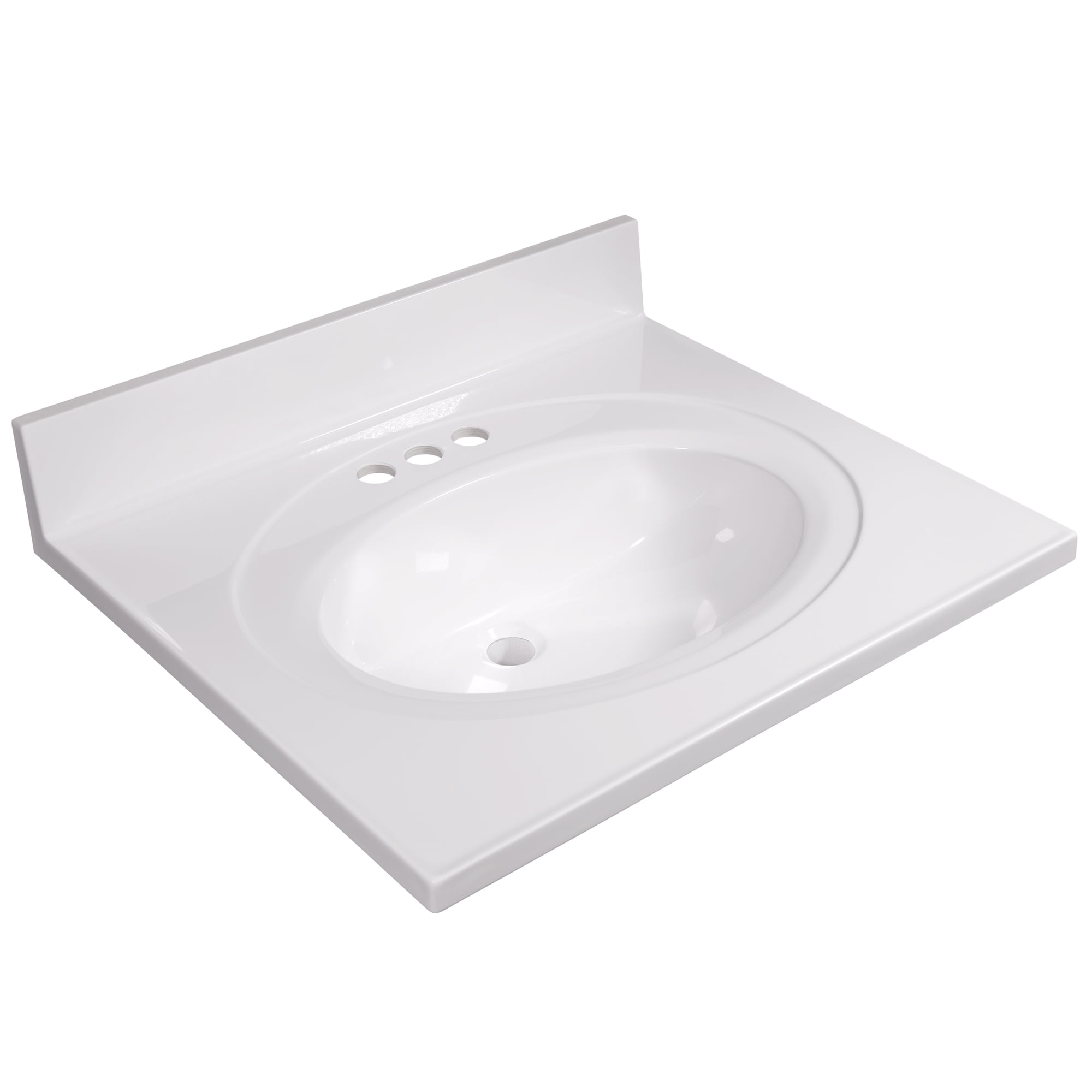 Design House Cultured Marble 25" x 22" Single Bowl Vanity Top with Centerset Mount and Backsplash, White