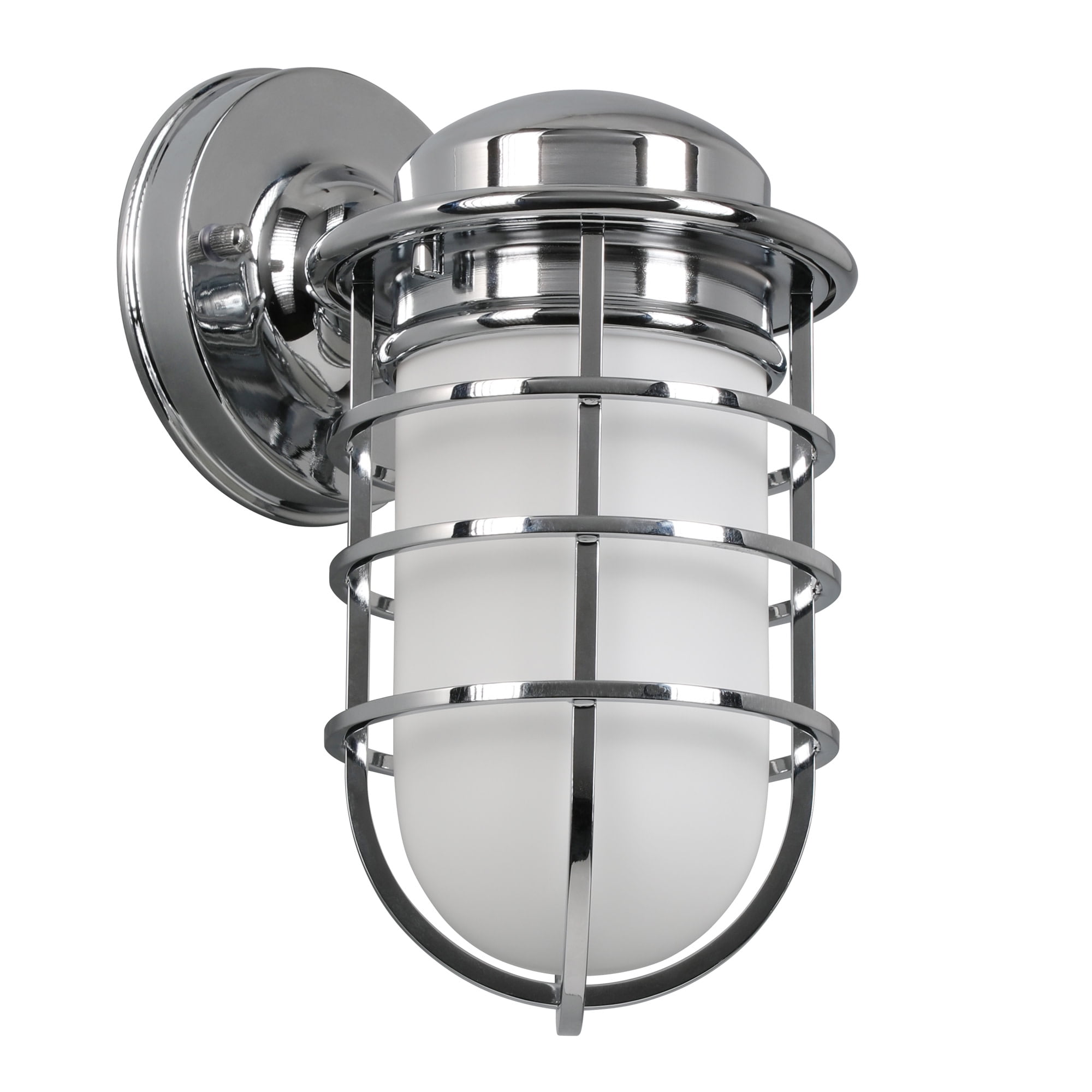 Seaton 1-Light Dimmable Wall Light w/ Removeable Metal Wire Cage & White Opal Frosted Glass in Polished Chrome