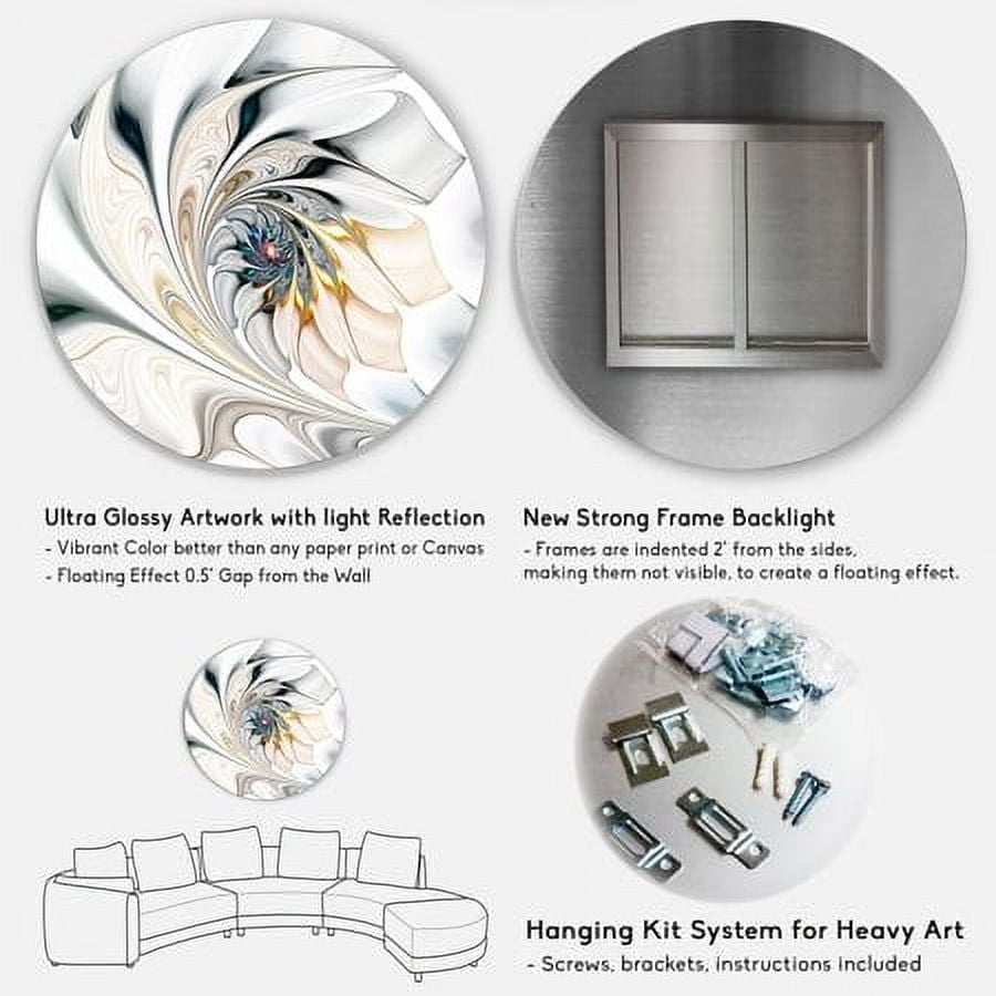 Designart White Stained Glass Floral Art' Large Floral Metal Circle Wall Art