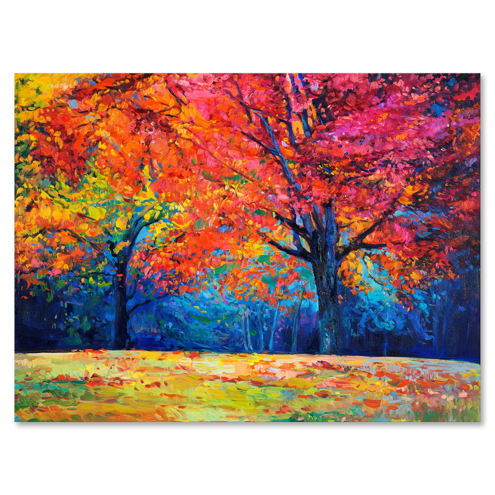 Designart ' Abstract Vibrant Red Tree In Autumn Landscape ' Traditional Canvas Wall Art Print