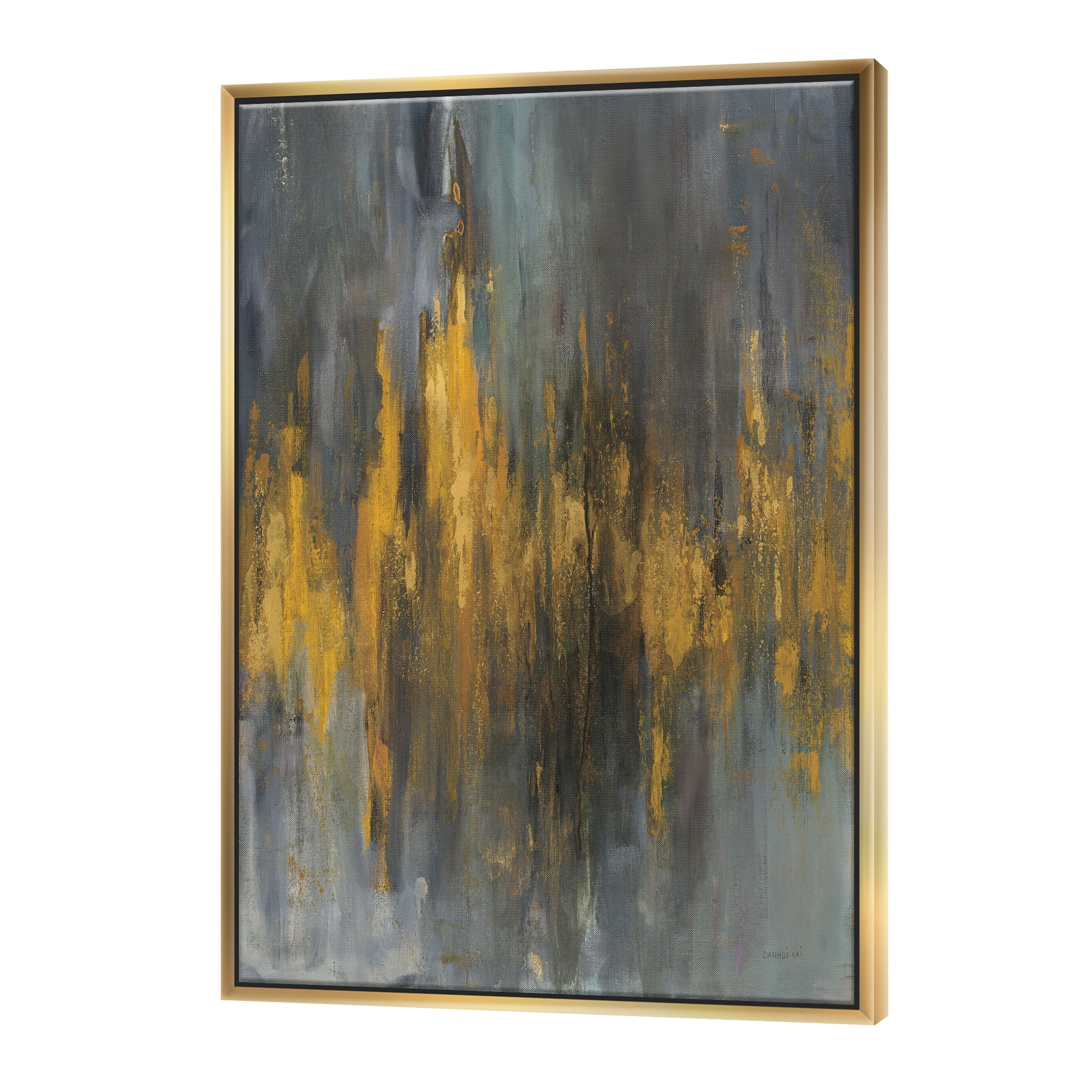 Designart ' Black and Gold Glam Abstract ' Modern & Contemporary Framed Canvas