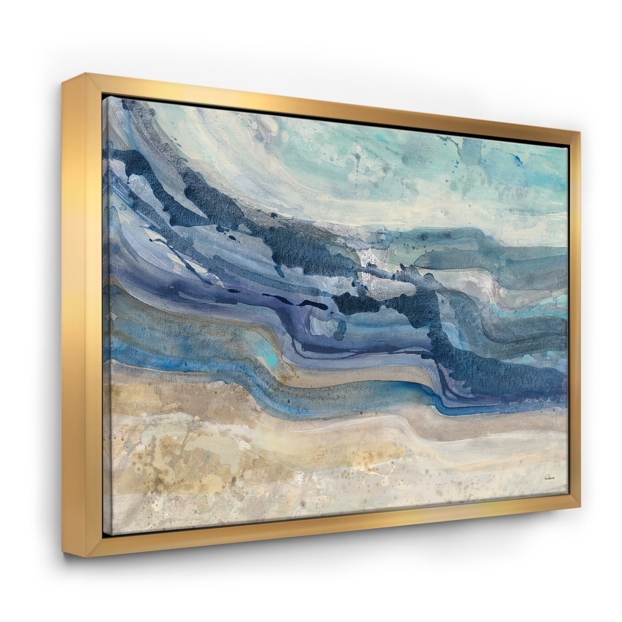 Designart ' Coast Blue Sea Waves Watercolour ' Modern Farmhouse Framed Canvas