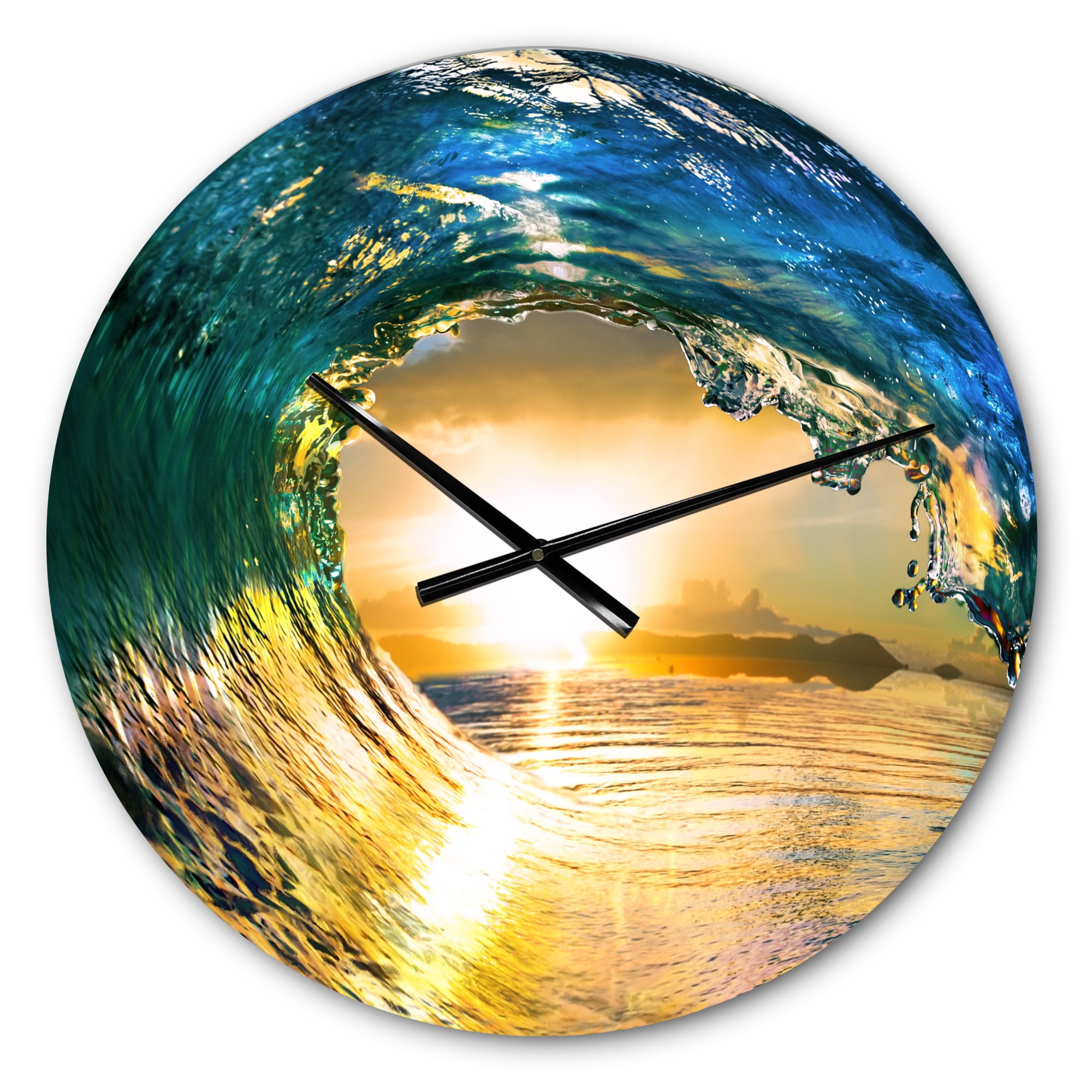 Designart 'Colored Ocean Waves Falling Down II' Nautical & Coastal wall clock