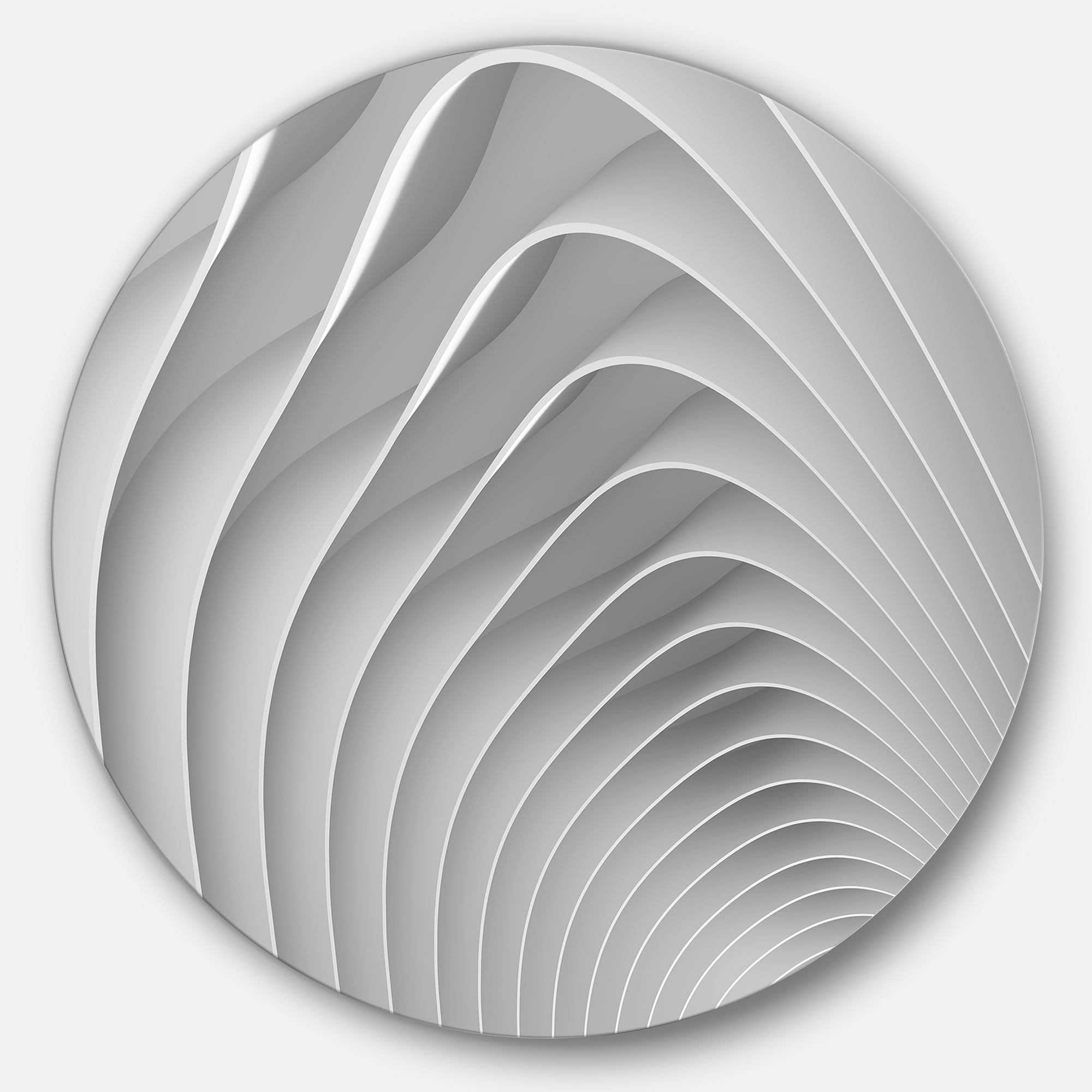 Designart 'Fractal Bulgy White 3D Waves' Abstract Circle Metal Wall Art