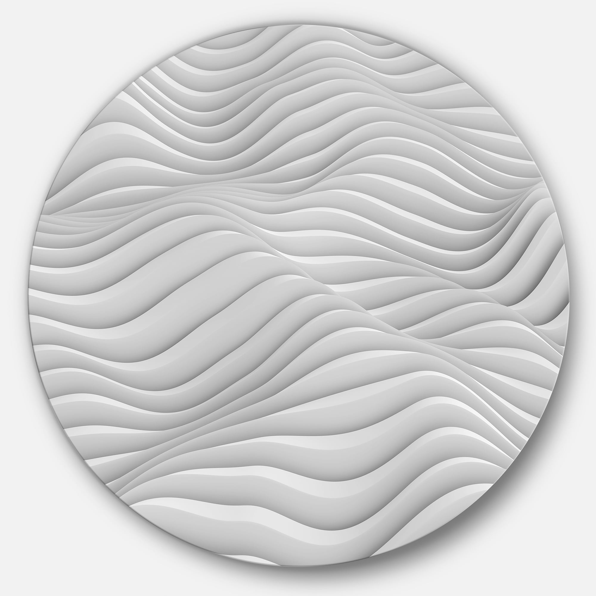 Designart 'Fractal Rippled White 3D Waves' Abstract Circle Metal Wall Art