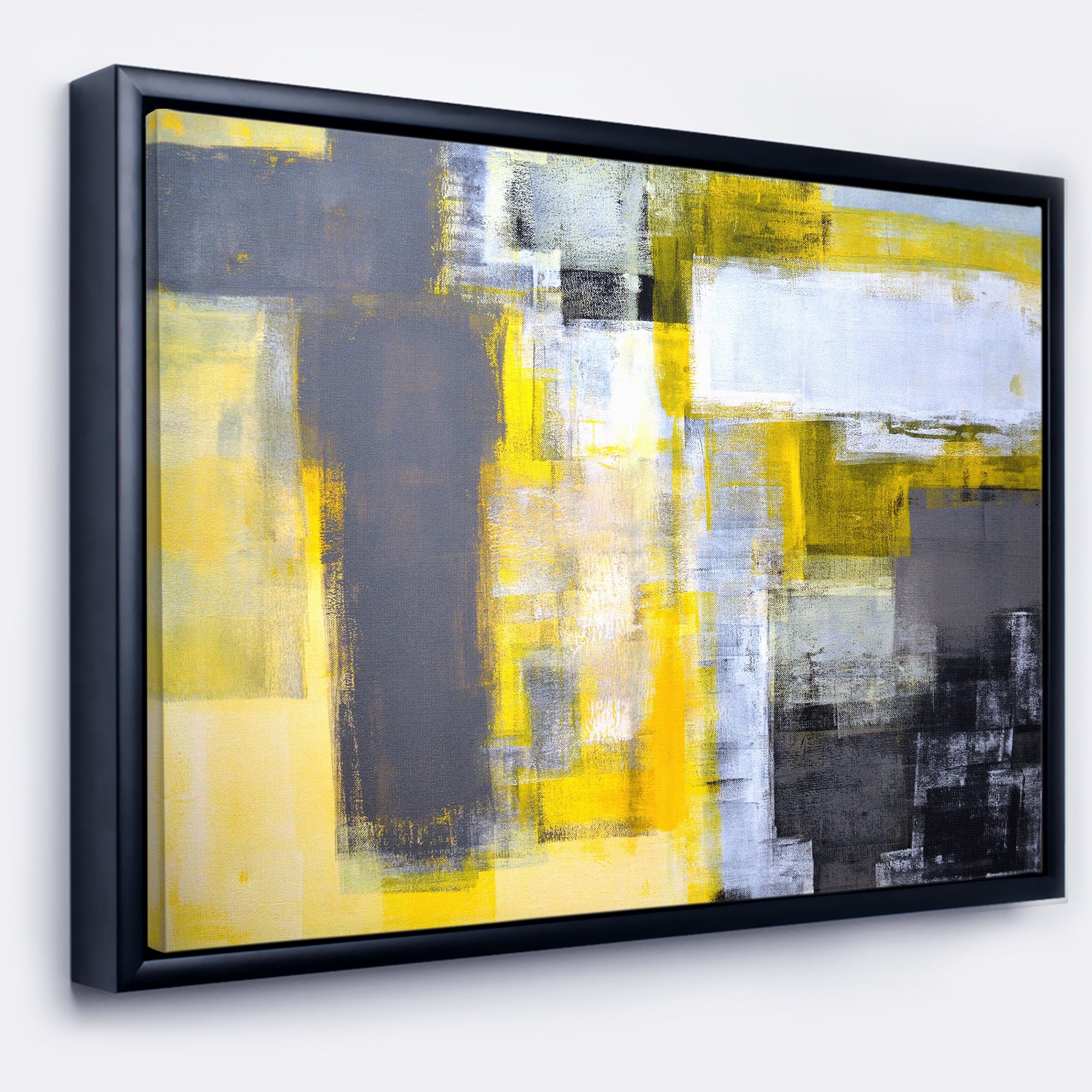 Designart ' Grey and Yellow Blur Abstract ' Abstract Framed Canvas Art Print