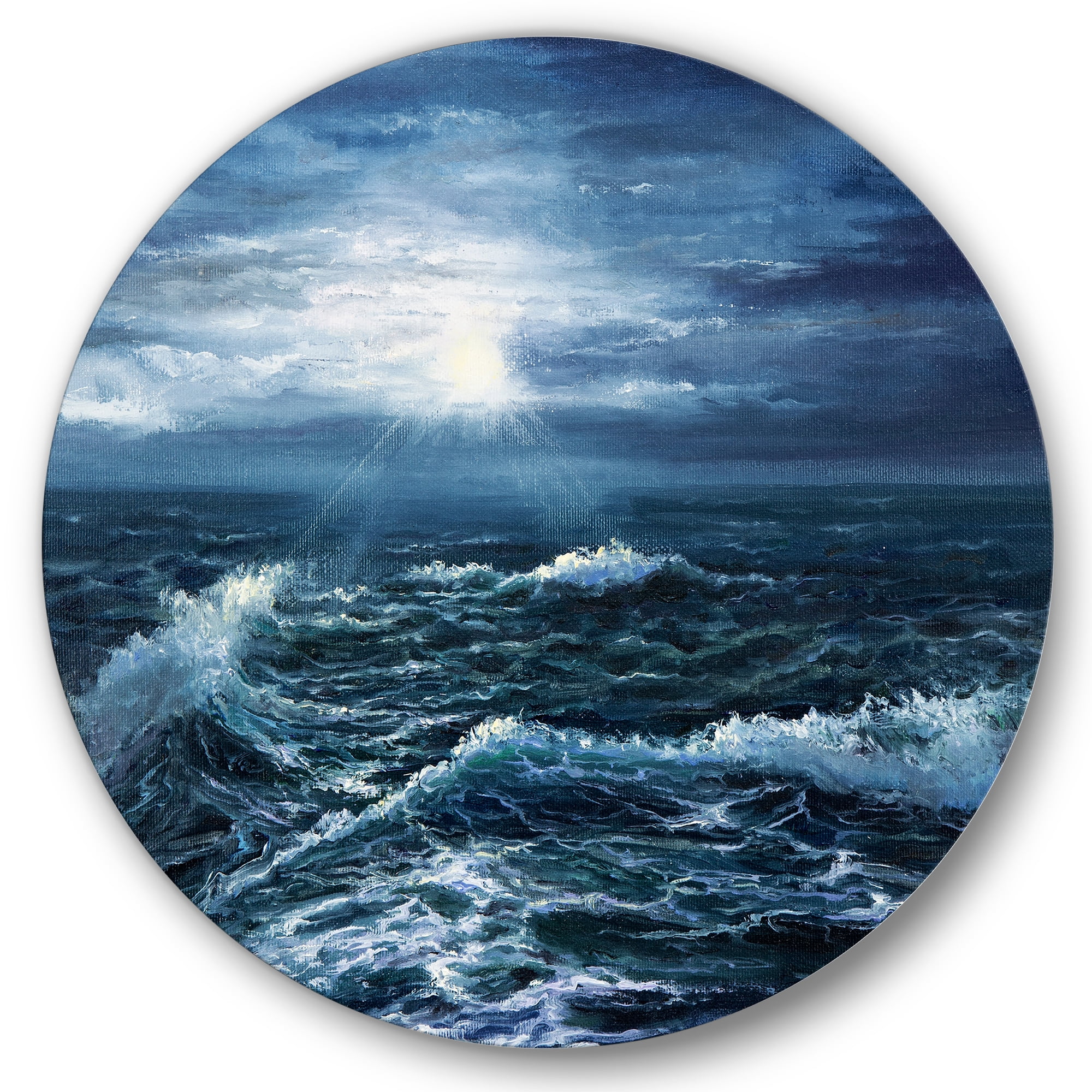 Designart 'Morning Glow Through The Ocean Waves' Nautical & Coastal Circle Metal Wall Art 36x36 - Disc of 36