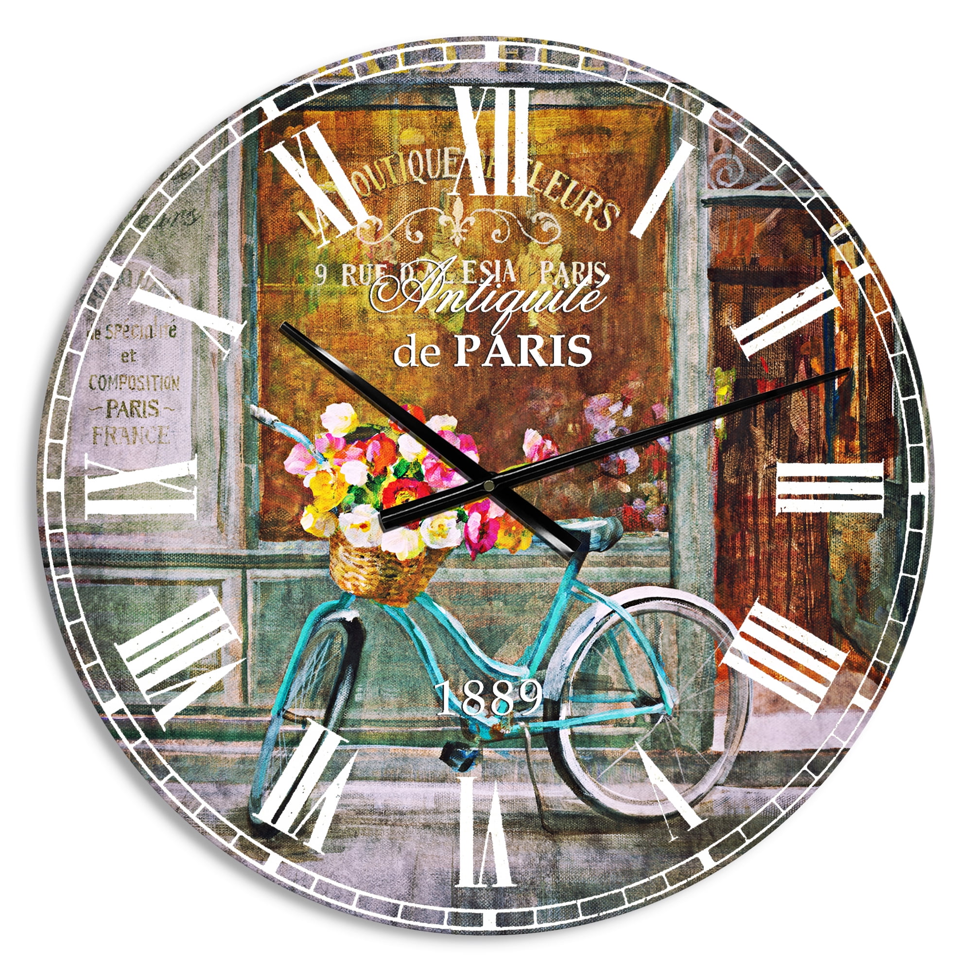 Designart 'Paris French Flowershop' Metal Wall Clock
