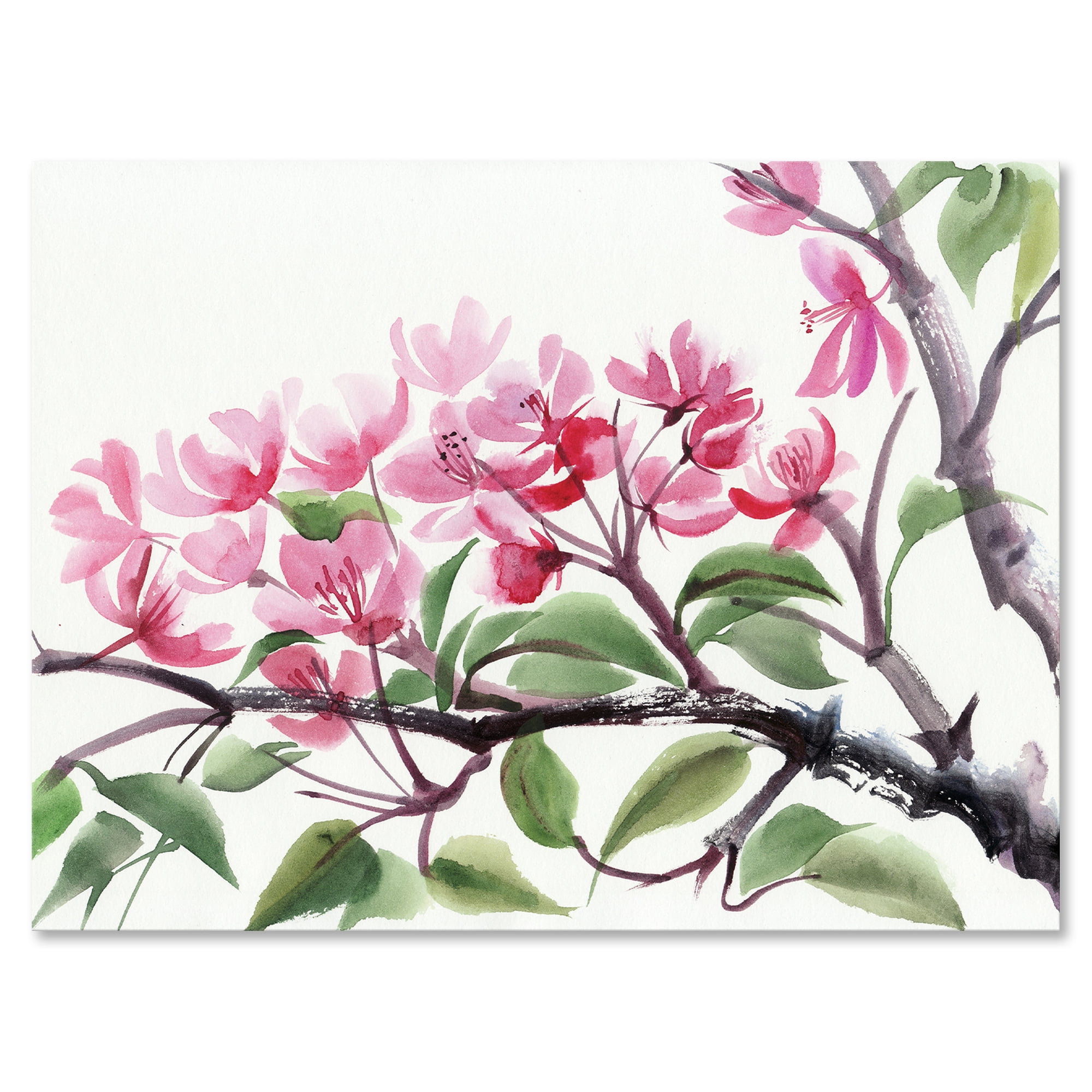 Designart ' Pink Blossoming Floral Tree ' Traditional Canvas Wall Art Print