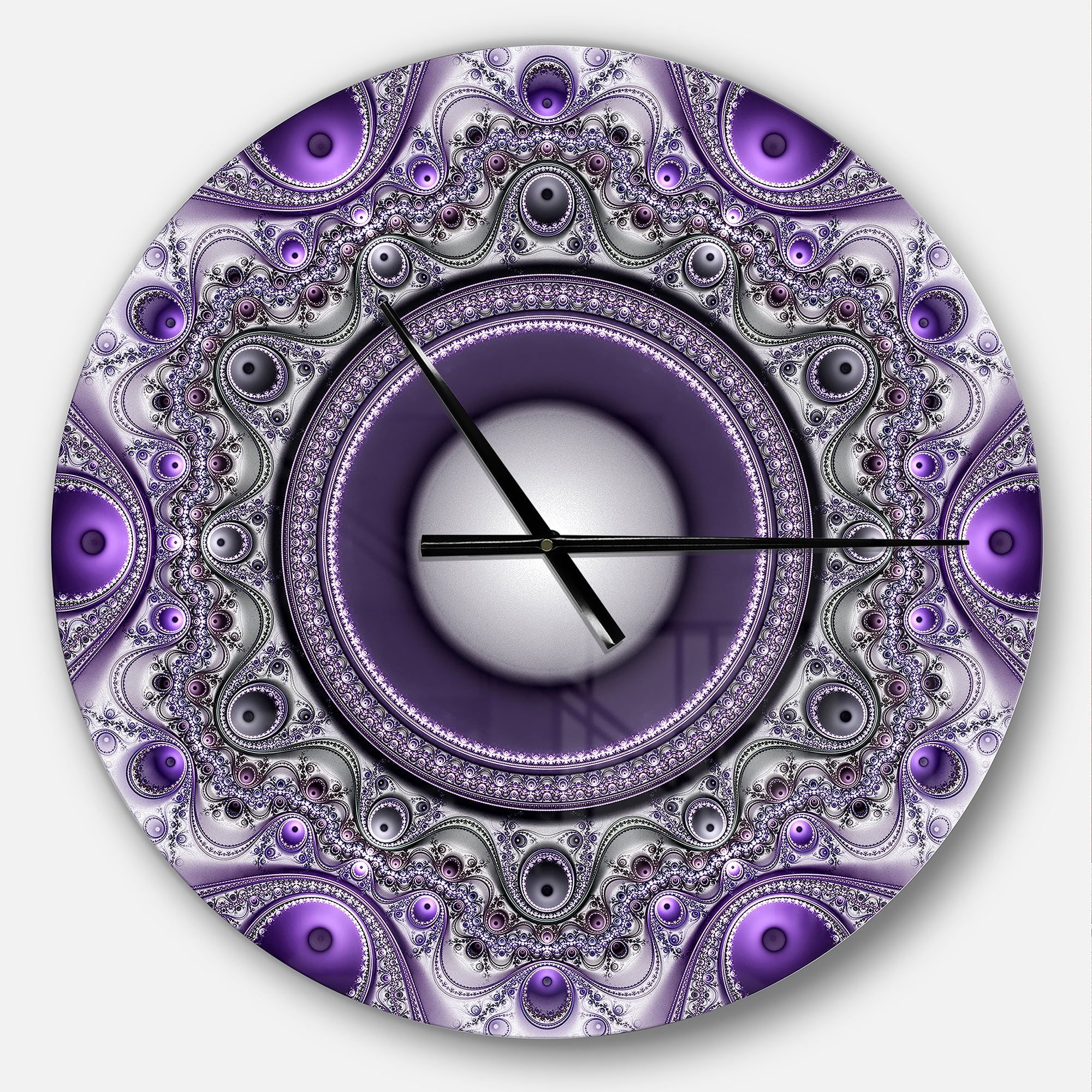 Designart 'Purple Fractal Pattern with Circles' Metal Wall Clock