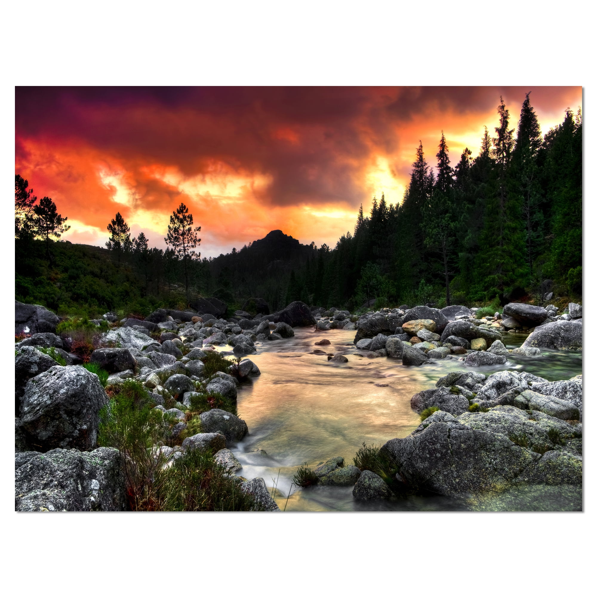 Designart 'Rocky Mountain River at Sunset ' Extra Large Wall Art Landscape