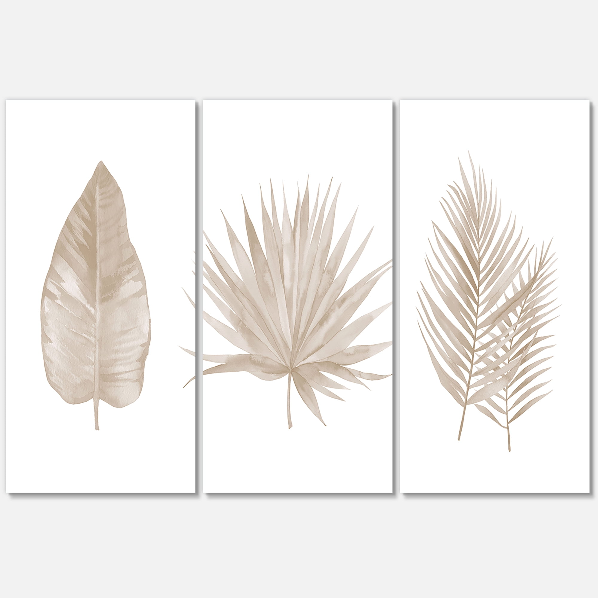 Designart ' Tropical Beiges Leaves On White ' Traditional Canvas Wall Art Print