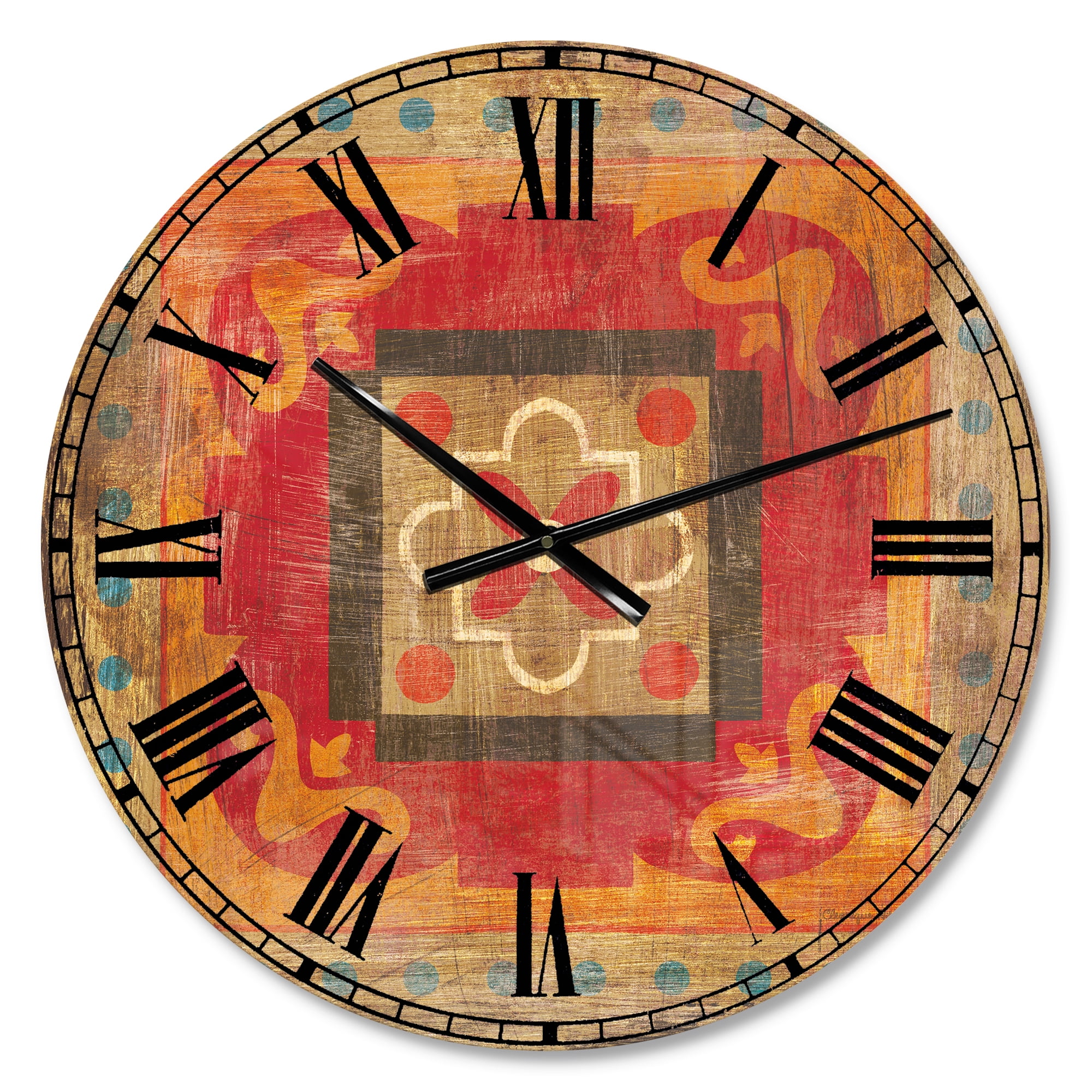 Designart 23" x 23" Orange Analog Round Bohemian Wall Clocks, CLM30872-C23