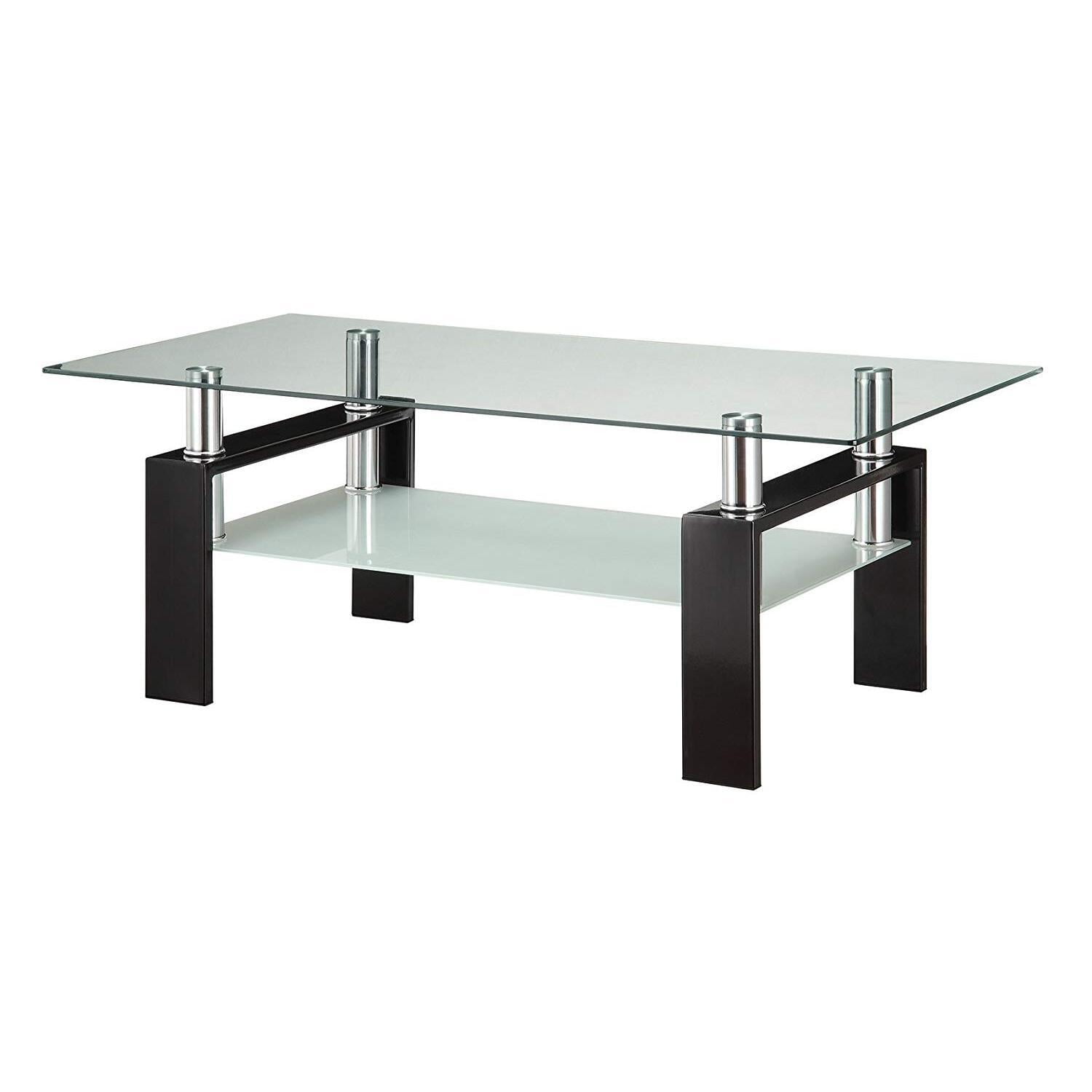 Dyer Tempered Glass Coffee Table with Shelf Black