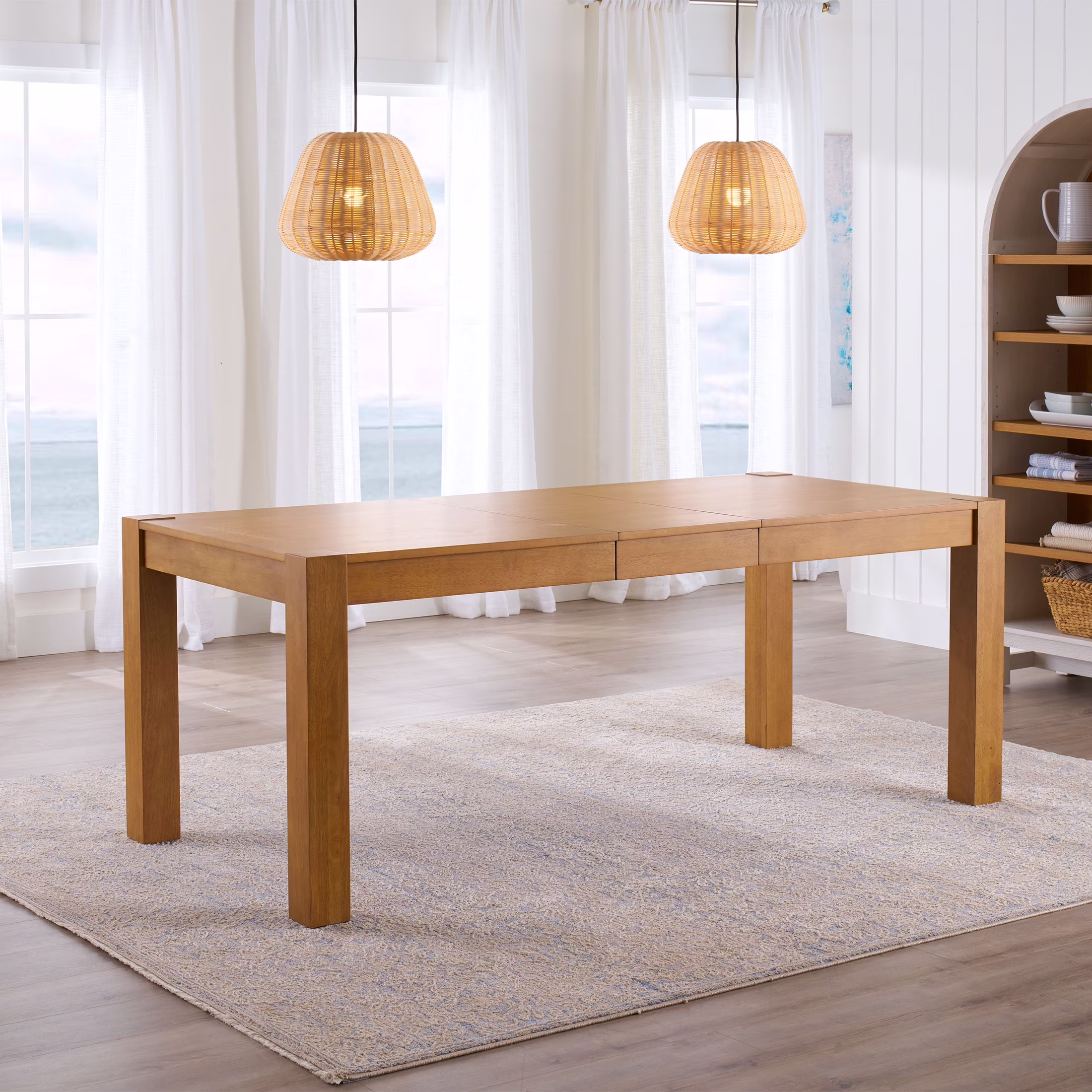 Better Homes & Gardens Bryant Solid Wood Extendable Dining Table, Light Honey Finish