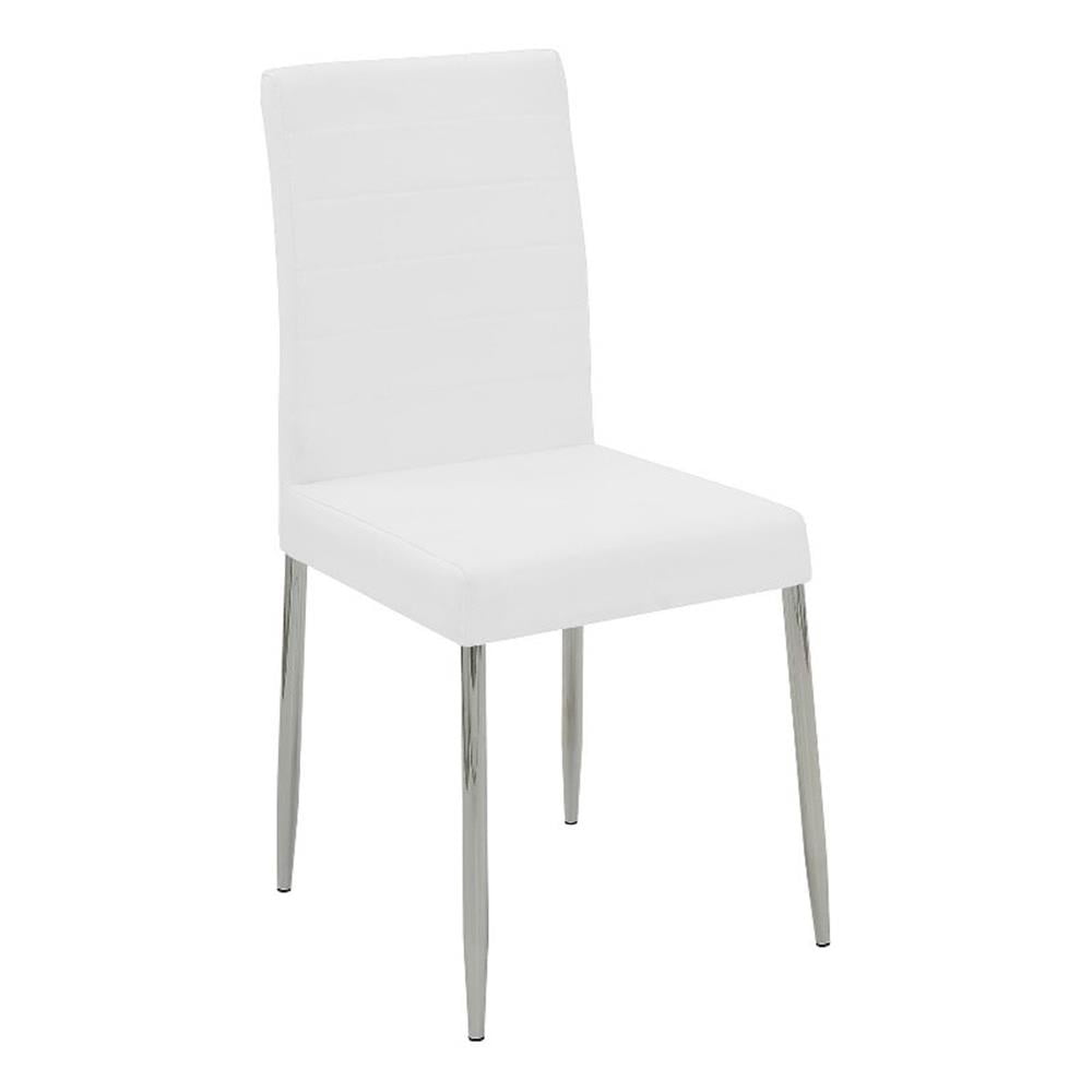 Dining Chairs with Vinyl Seat Cushion, White and Chrome (Set of 4)