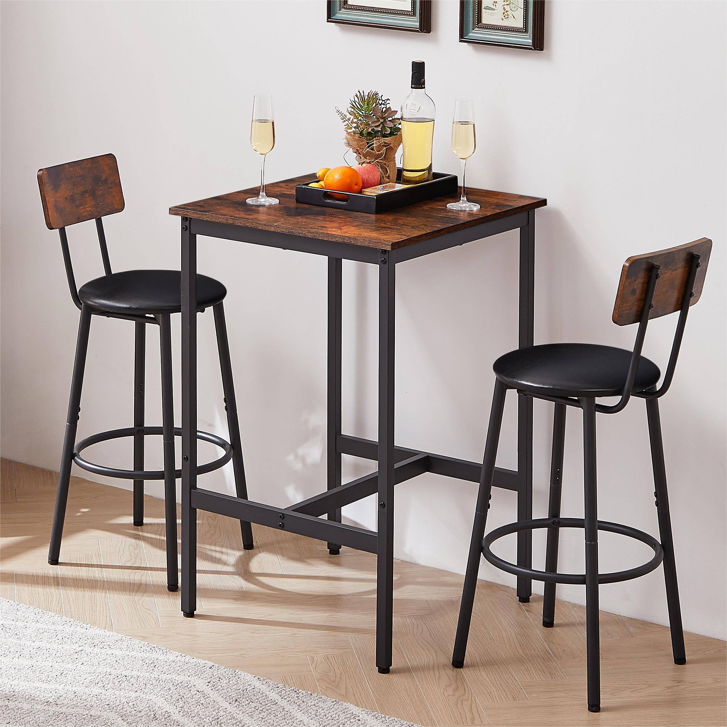 Dining Table Set for 2,Kitchen & Dining Room Tables Breakfast Nook Bar Table Set with 2 Bar stools PU Soft seat with Backrest 23.62'' W x 23.62'' D x 35.43'' H,Rustic Brown