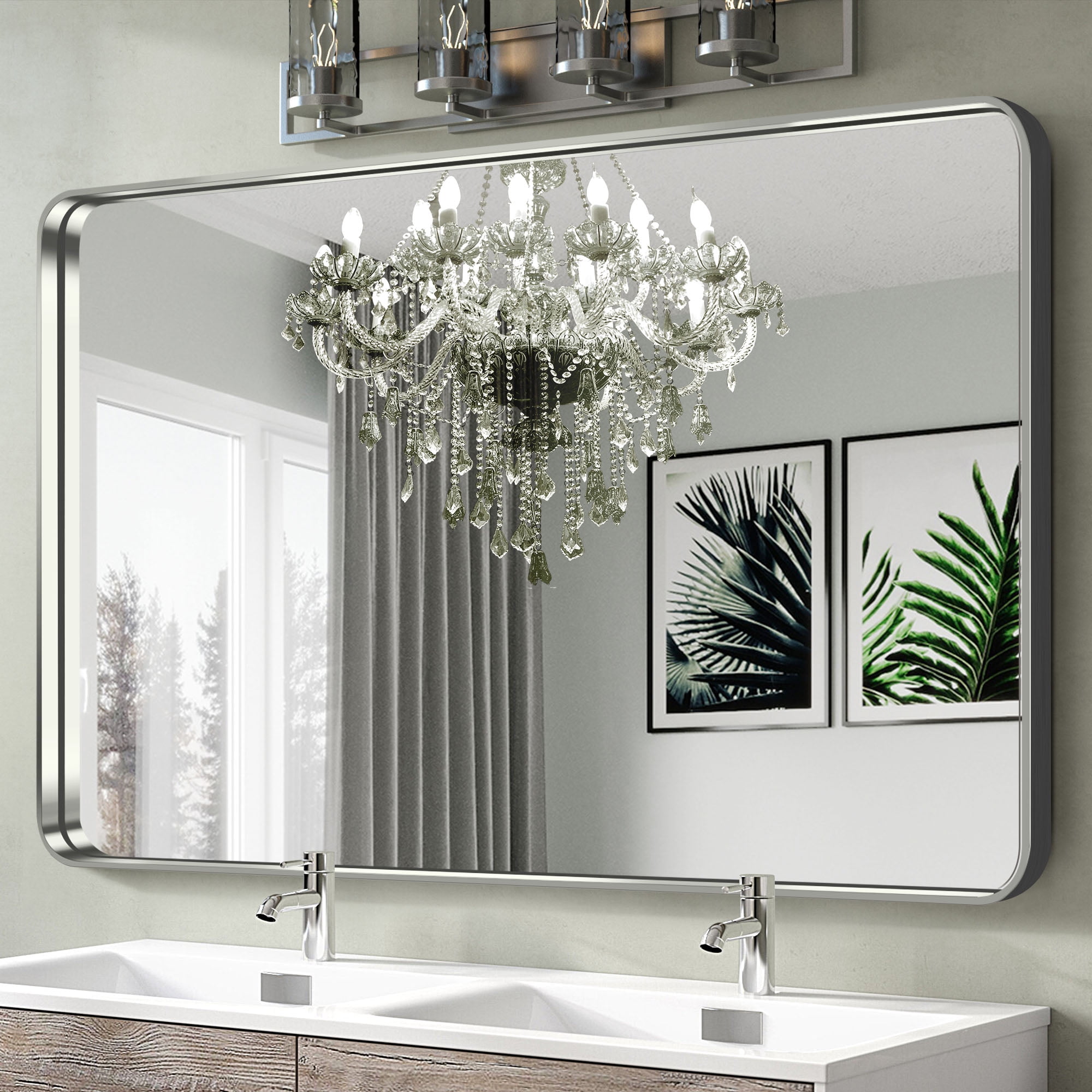 Dovelina 50"x 32" Decorative Wall Mirror , Bathroom Vanity Mirror Accent Mirror, Silver