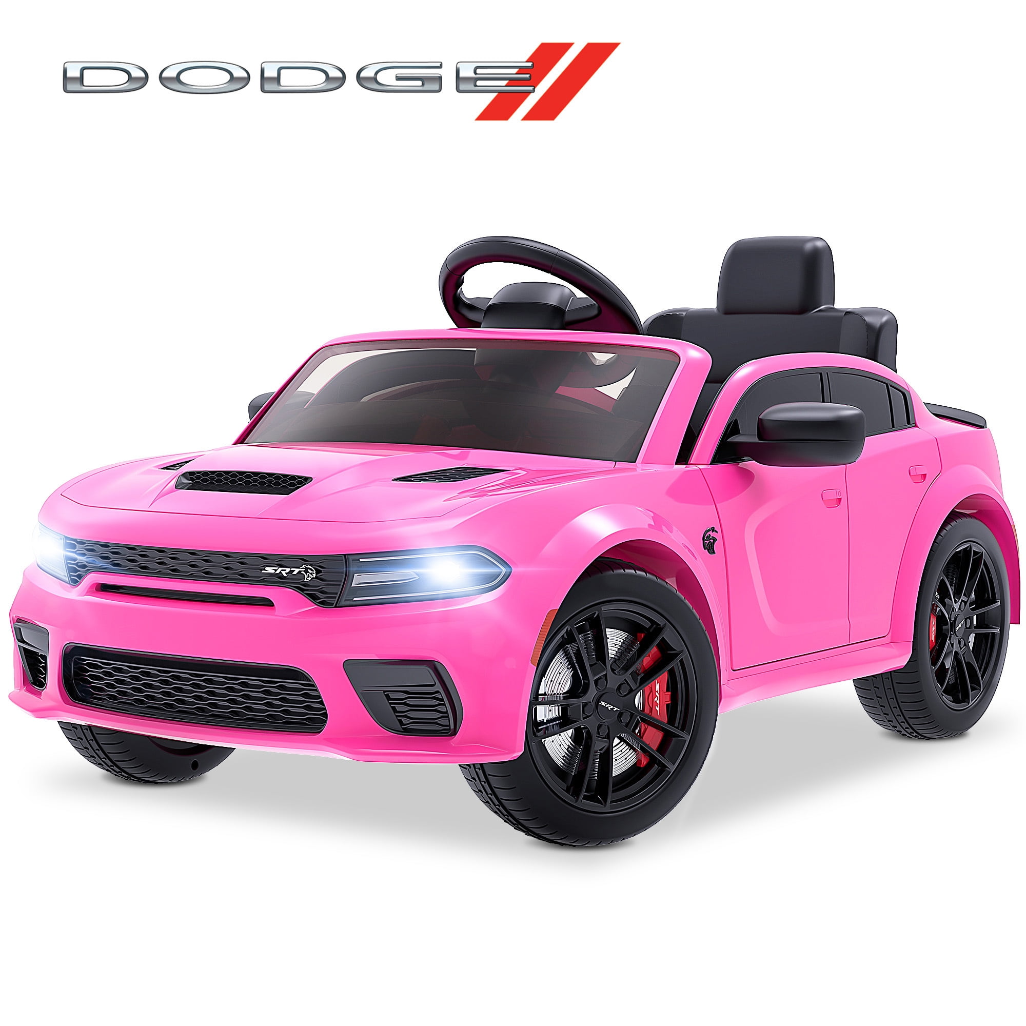 iYofe Dodge Electric Ride on Cars for Kids, 12V Licensed Dodge Charger Srt Hellcat Powered Ride on Toy with Parent Remote Control, Electric Car for Girl 3-5 w/Music Player/LED Light/Safety Belt, Pink