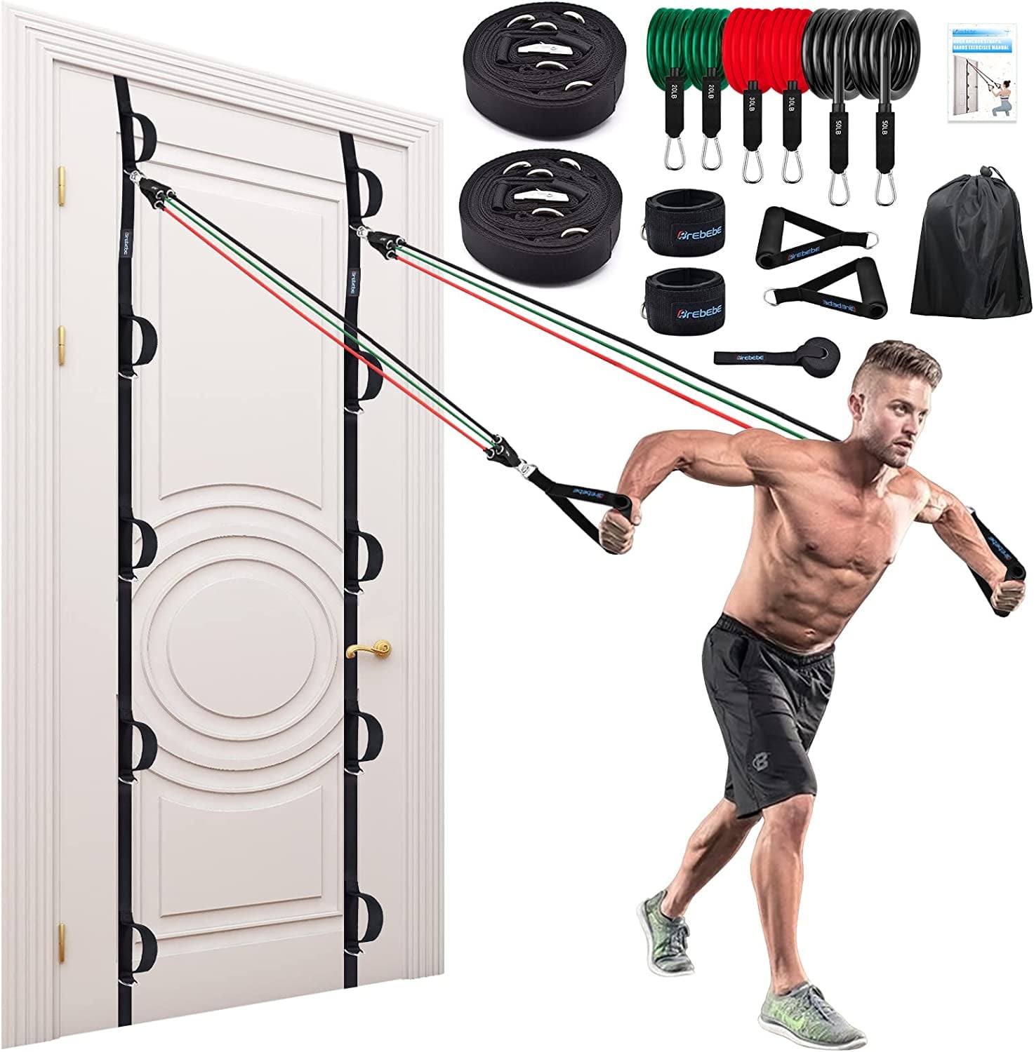 Door Anchor Strap for Resistance Bands Exercises, Multi Point Anchor Gym Attachment for Home Fitness, Portable Door Band Resistance Workout Equipment, Easy to Install, Punch-Free, Nail-Free