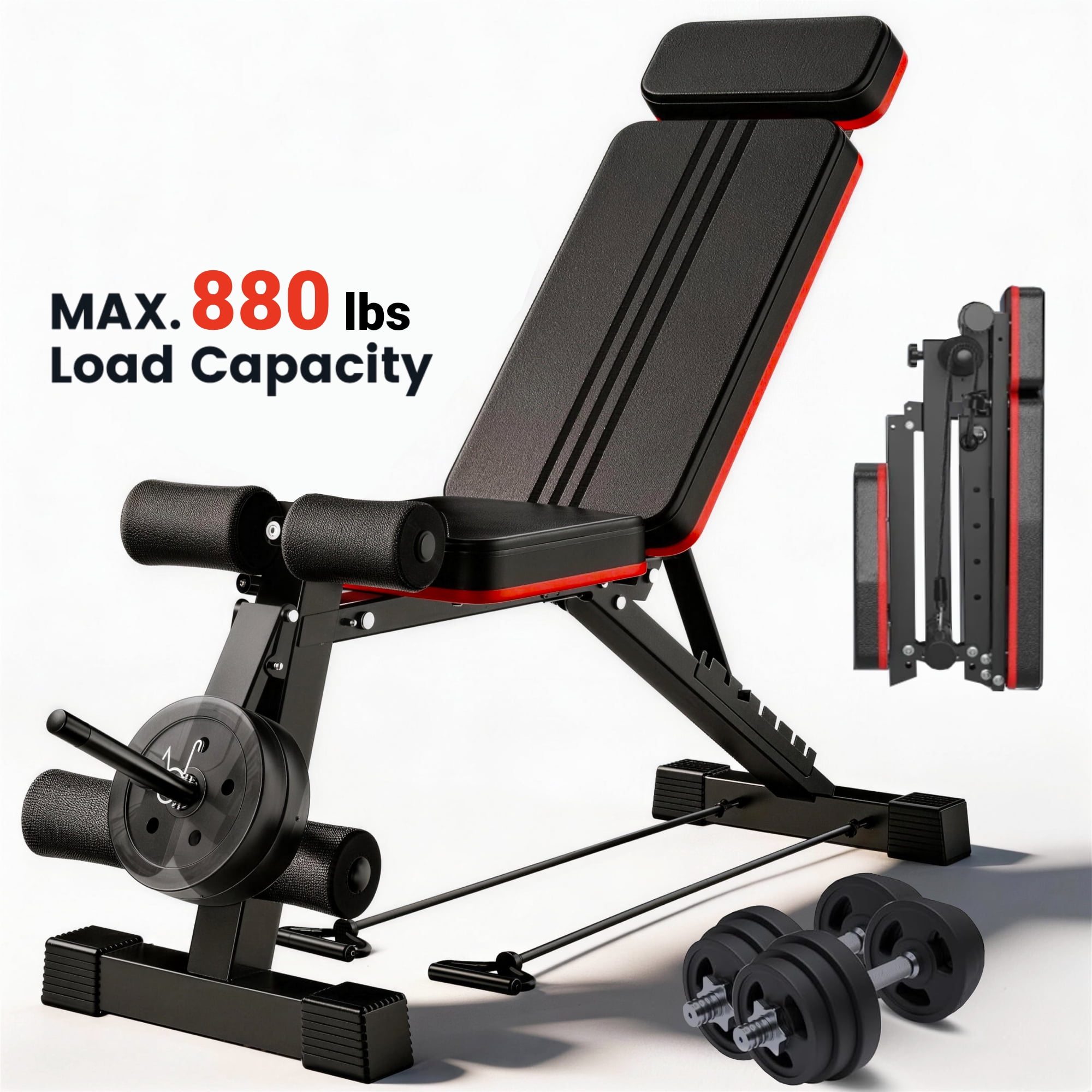 Weight Bench,Blacksmith Foldable Workout Bench with Leg Extension and Extended Headrest,880 LBS Capacity Incline Decline Bench for Home Gym Full Body Exercise