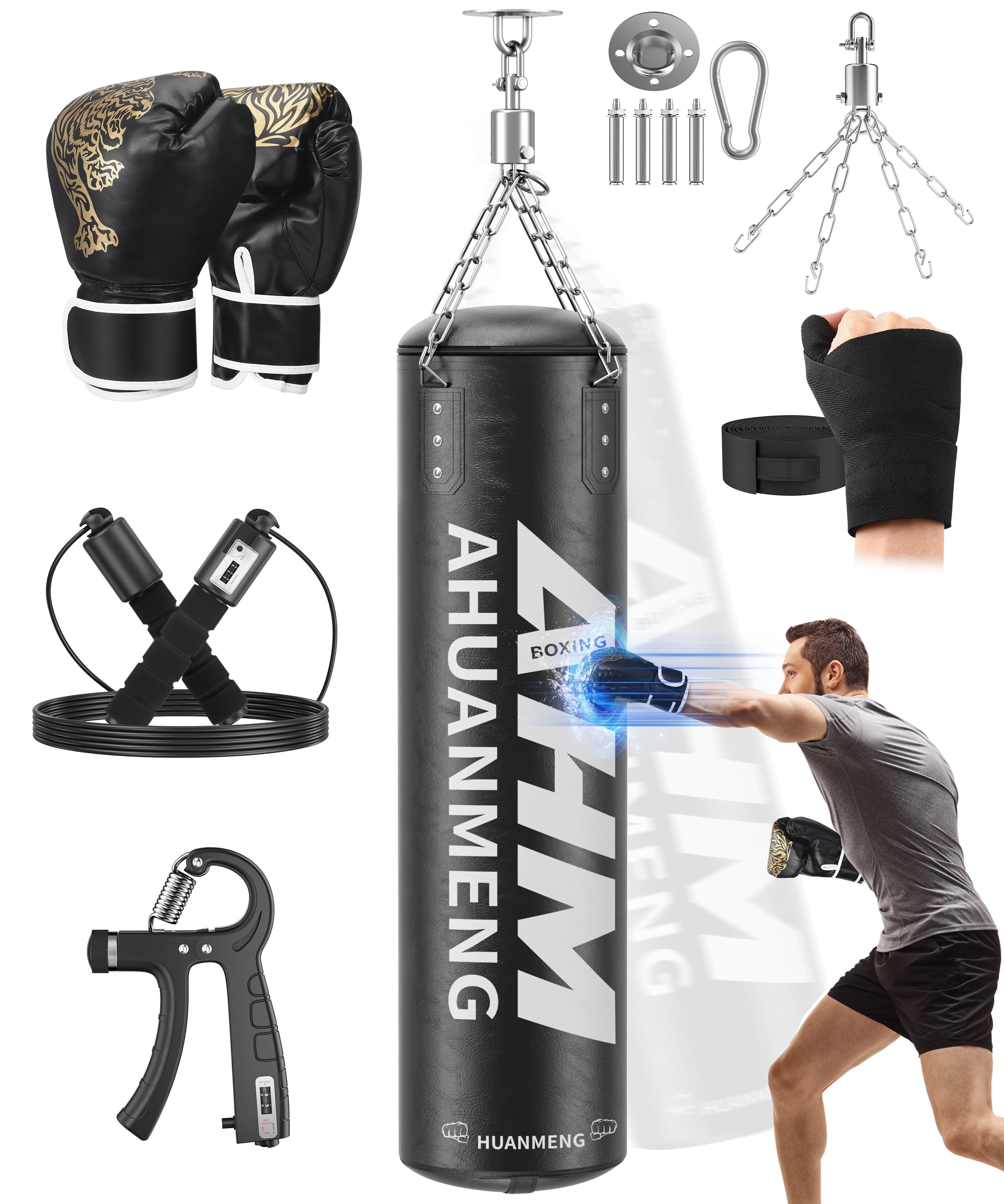 Doulami Punching Bag for Adults 4FT PU Heavy Boxing Bag Set Hanging Boxing Bag Kit w/ 12oz Gloves