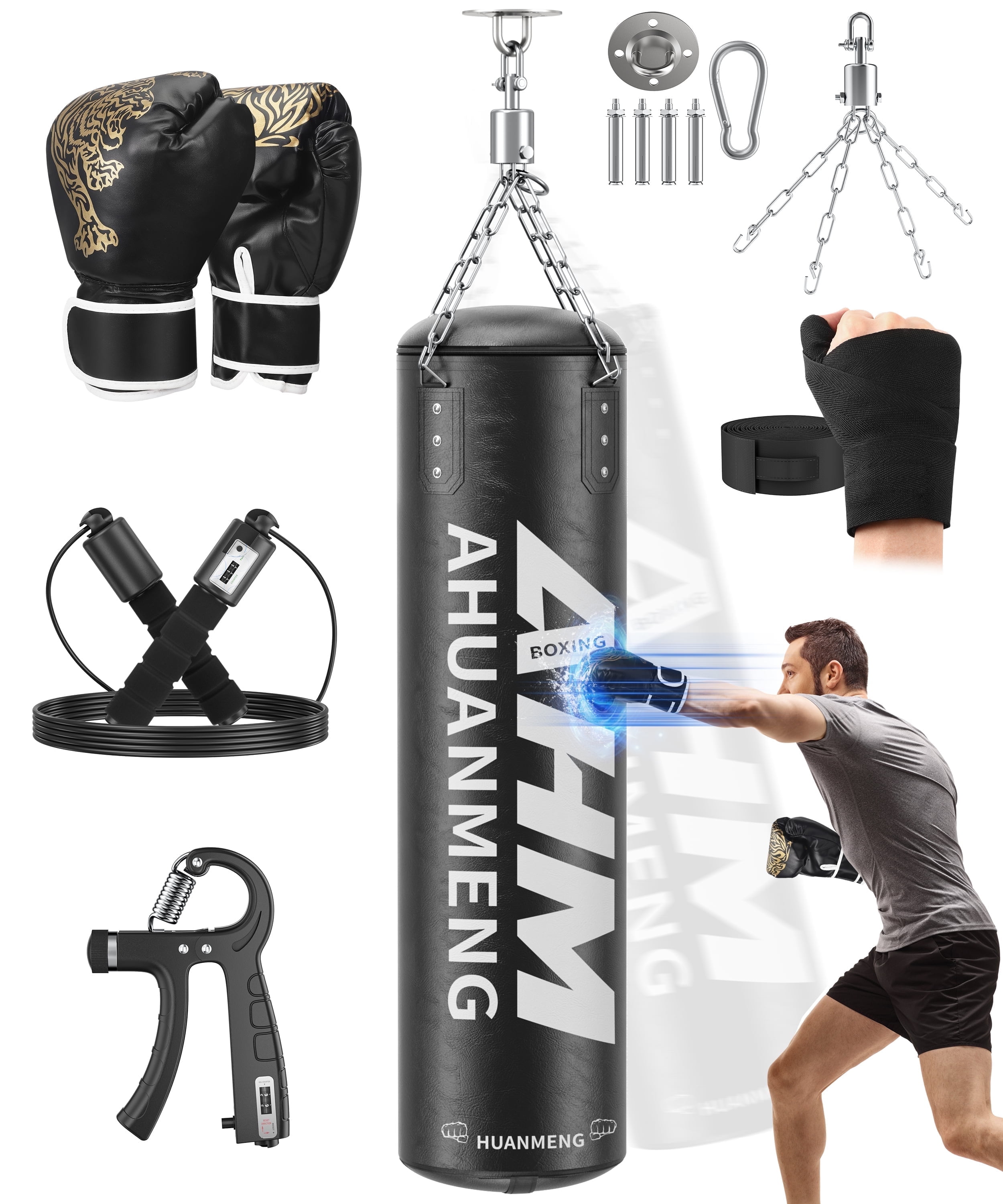 Doulami Punching Bag for Adults 4FT PU Heavy Boxing Bag Set Hanging Boxing Bag Kit w/ 12oz Gloves