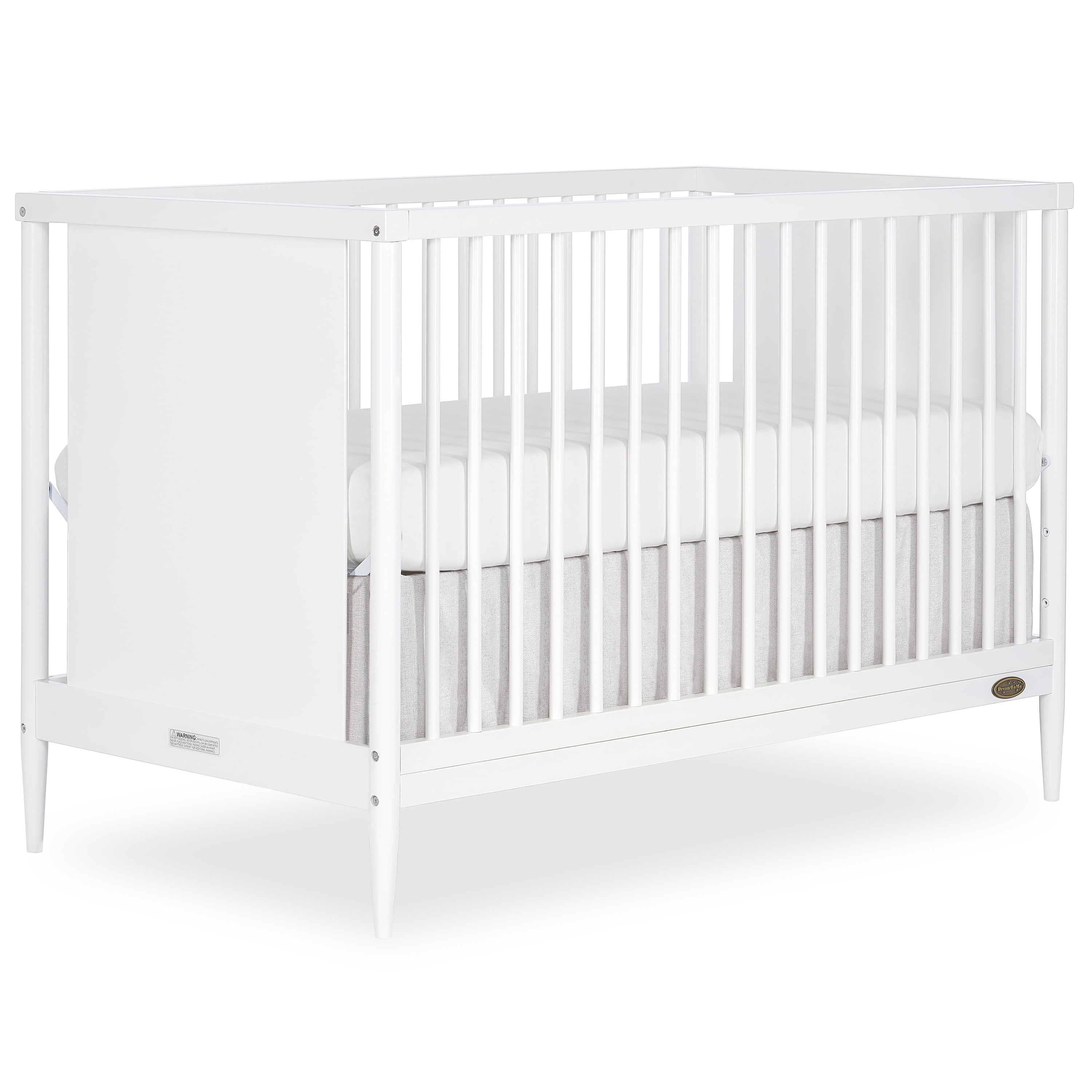 Dream On Me Clover 4 In 1 Modern Island crib With Rounded Spindles I Convertible Crib I Mid- Century Meets Modern I Coordinates With The Clover Changing Table In White Finish