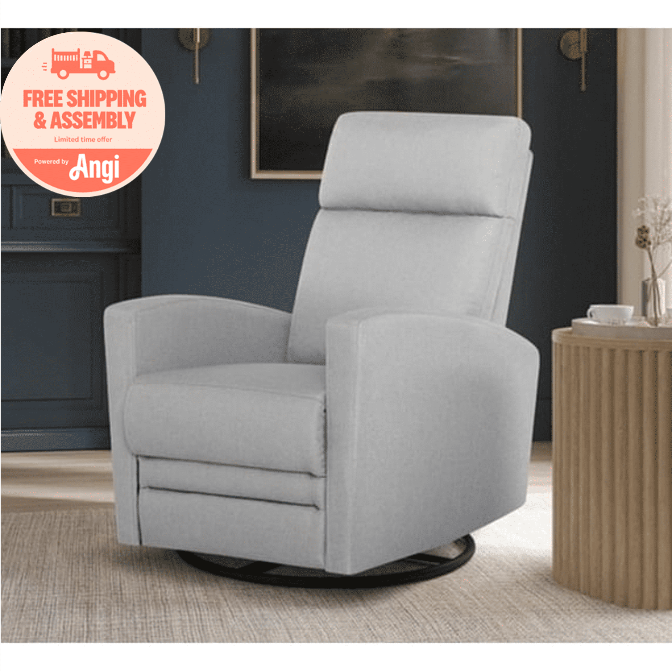 Dream On Me Chatham Nursery Glider Recliner and Rocking Chair in Gray, 360° Swivel Motion, Smooth Rocking Motions, FSC and Greenguard Gold Certified