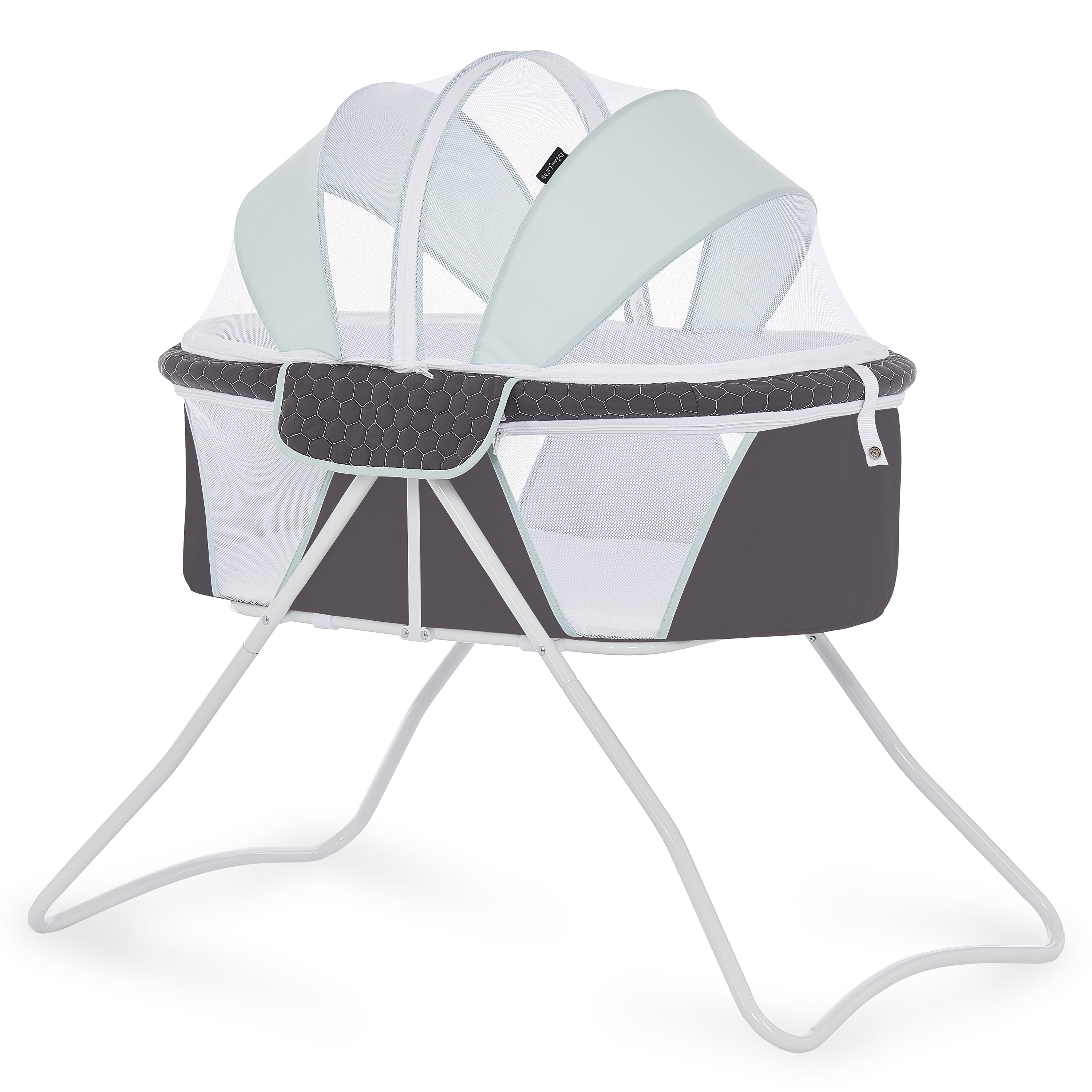 Dream On Me Day Dreamer 2-in-1 Convertible and Portable Bassinet in Blue Grey, Easy to Fold
