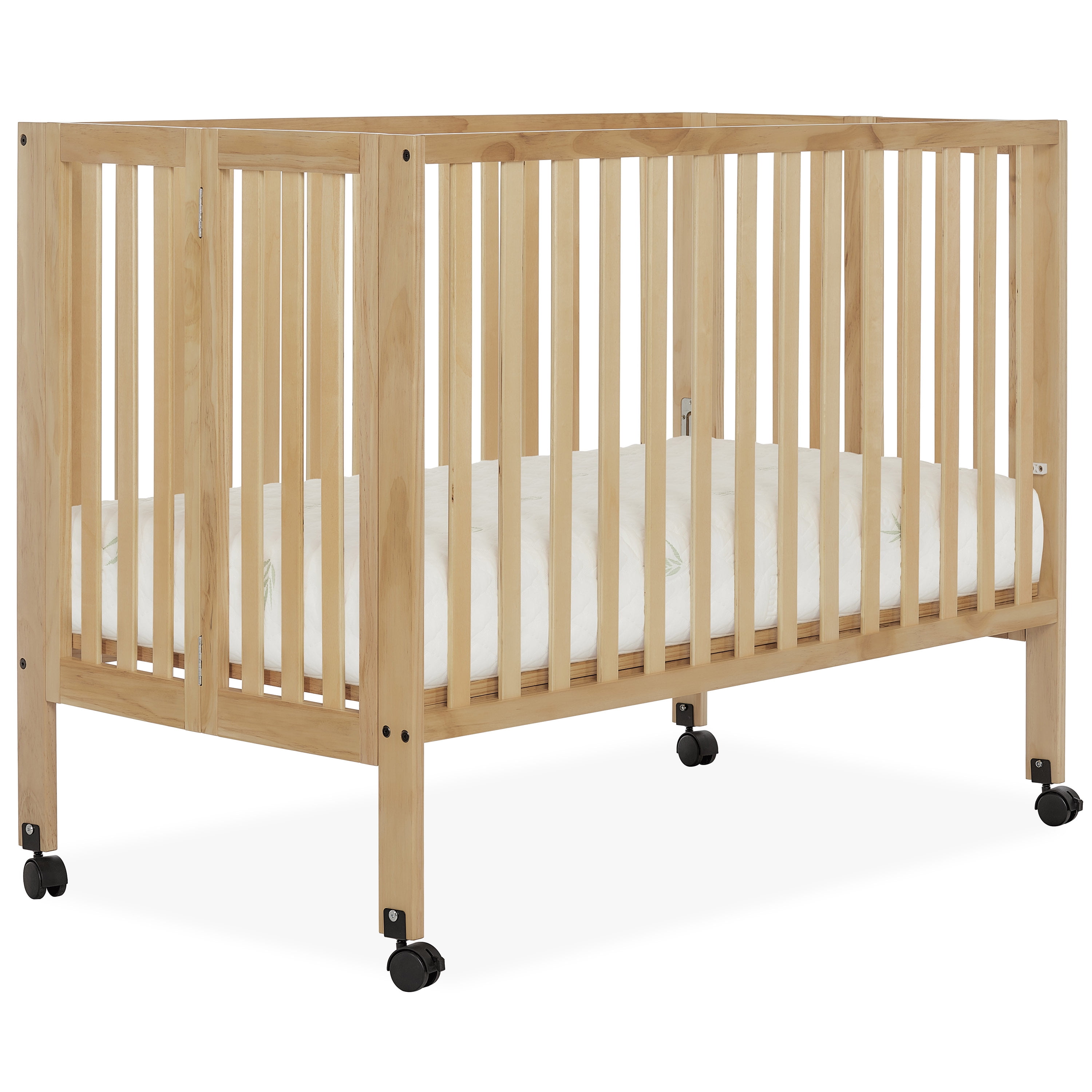 Dream On Me Quinn Full-Size Folding Crib, Removable Wheels, Modern Nursey, Adjustable Mattress Support, Patent Folding System in Natural
