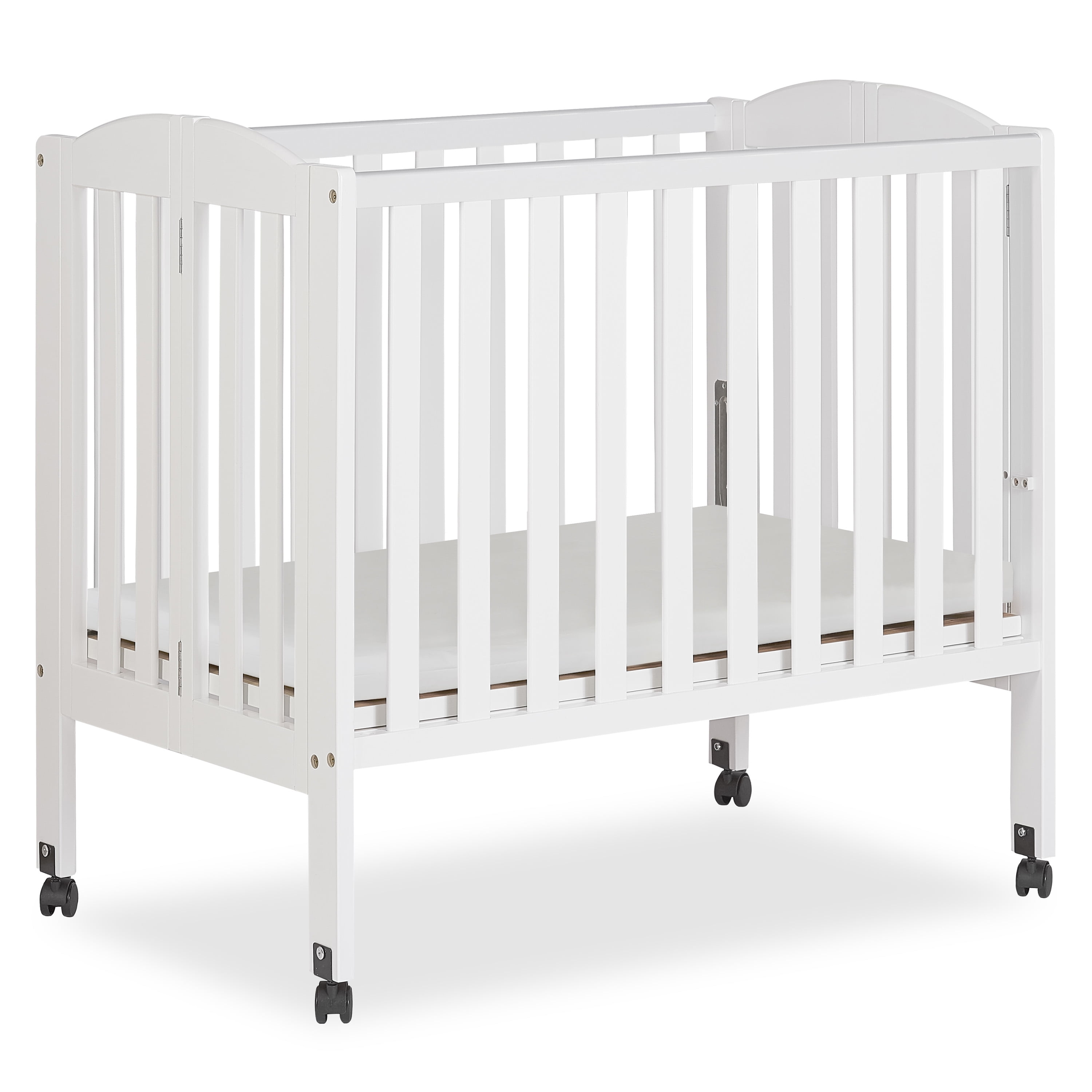 Dream On Me 2-in-1 Folding Portable Mini Crib in White, Mattress Pad Included, Easy to Fold and Store Baby Crib, Two Adjustable Mattress Height positions Convertible Crib