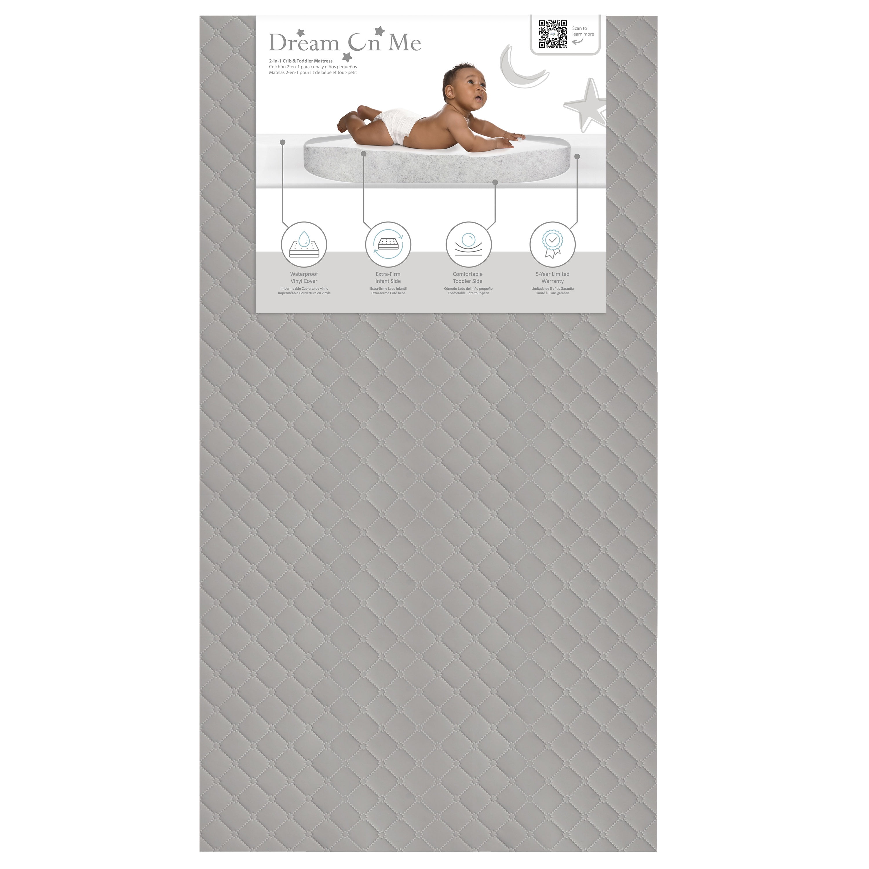 Dream on Me Asheville 4”Firm Fiber Crib & Toddler Mattress, Greenguard Gold Certified, Grey