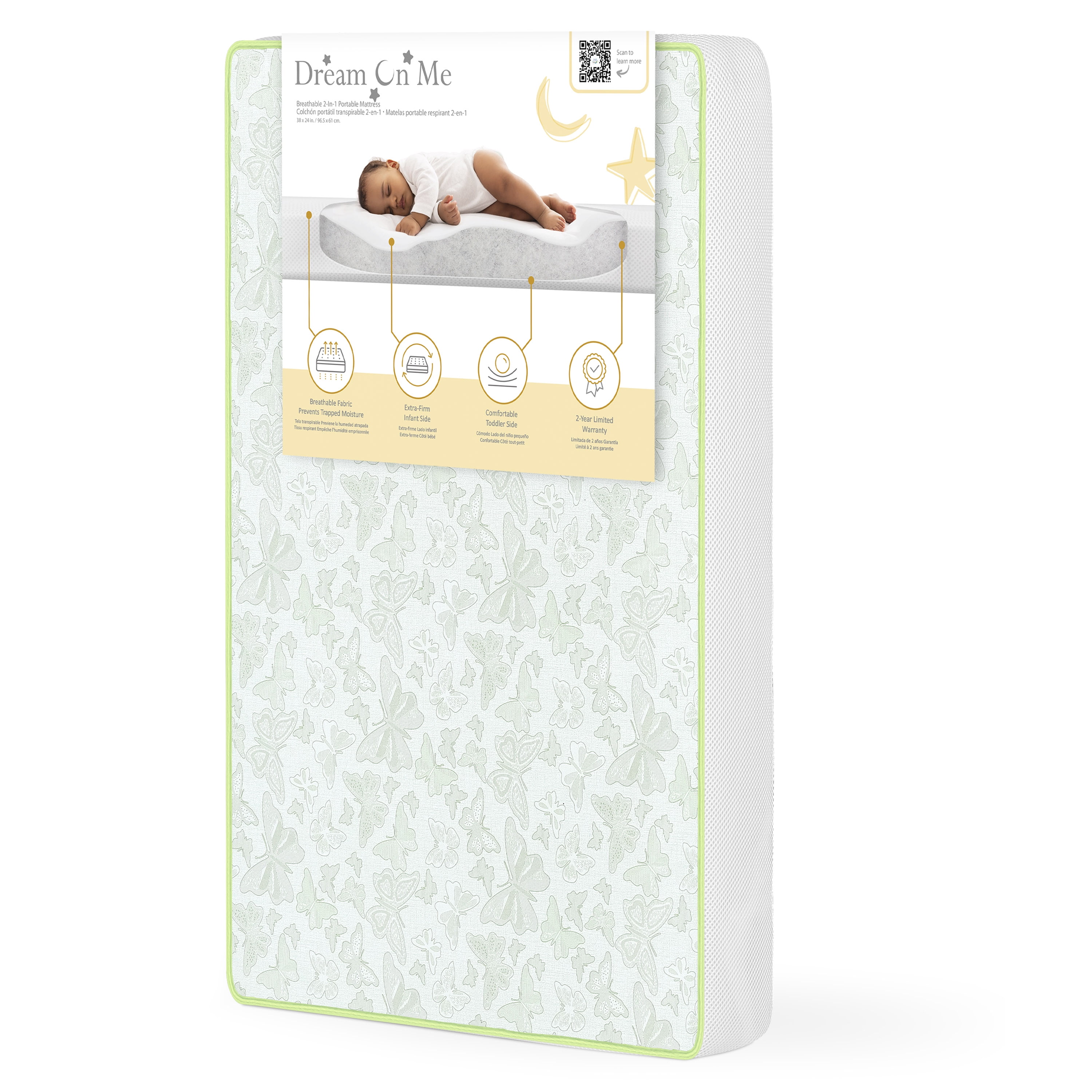 Dream on Me Dual-Sided Mini/Portable Crib Breathable Foam Mattress, Infant and Toddler