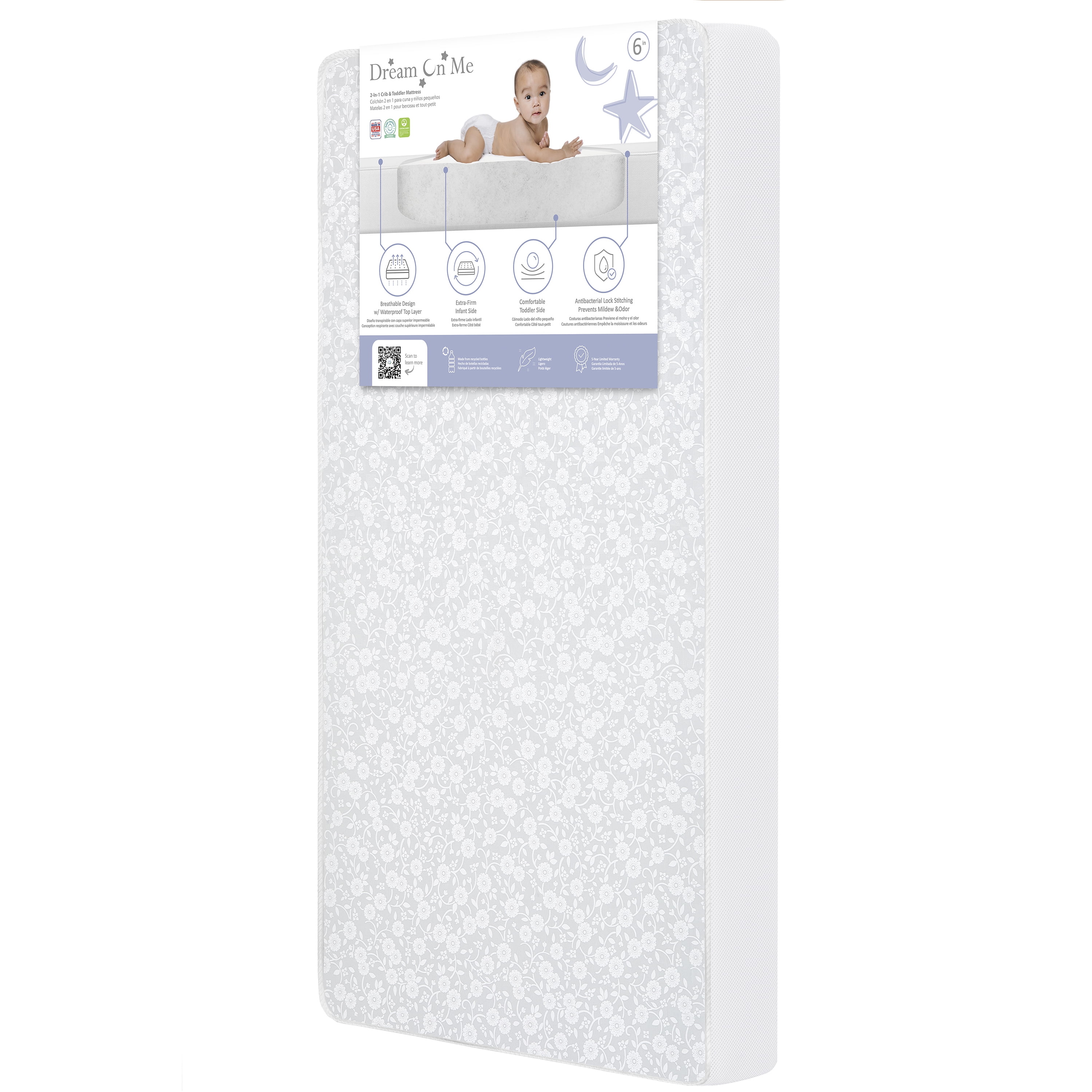 Dream on Me Lavender Breathable 6" Core Crib & Toddler Bed Mattress